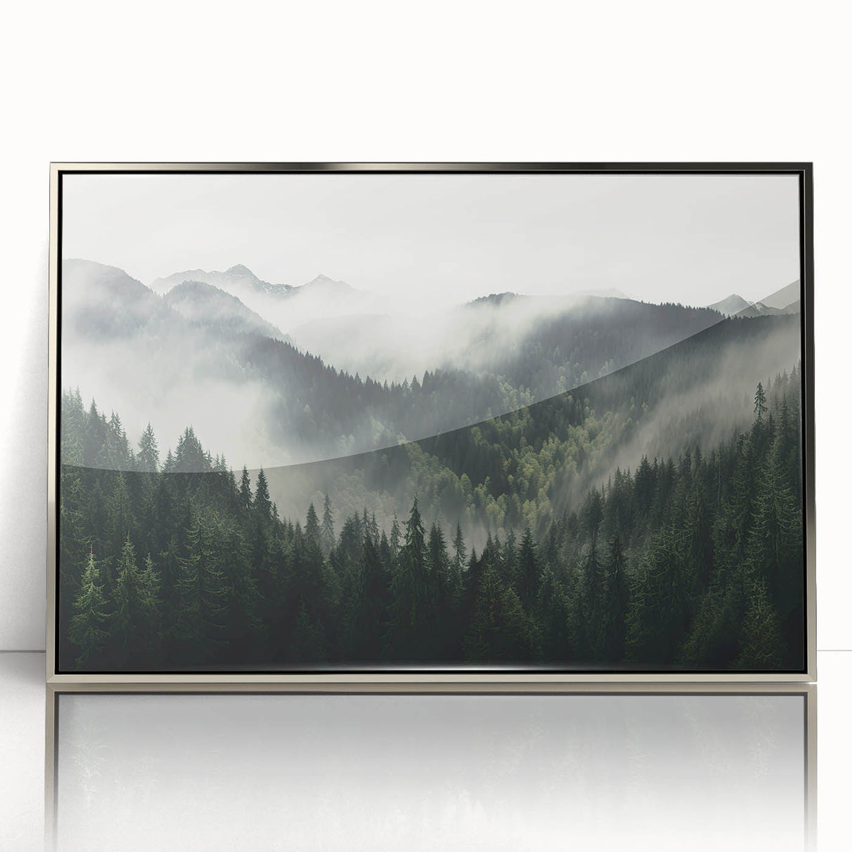 Framed wall art featuring a botanical forest design with colorful flowers and trees, set in a sleek silver frame, perfect for enhancing modern home decor.