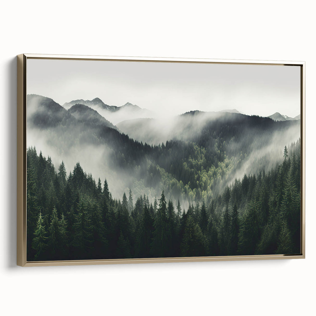 Framed wall art featuring a botanical forest design with vibrant flowers and trees, elegantly presented with a gold frame, ideal for home decor.