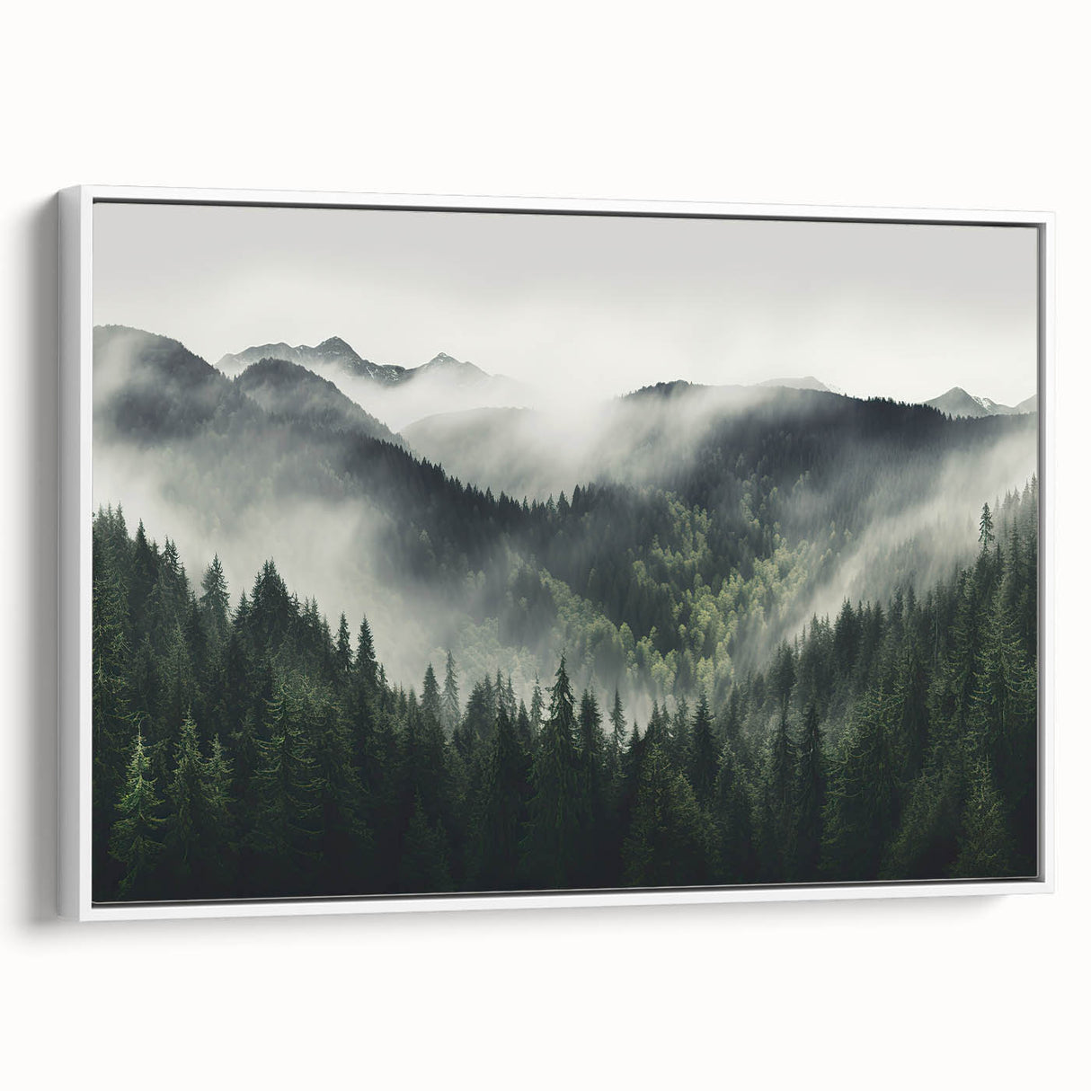 Framed wall art collection featuring a botanical forest design with vibrant flowers and trees, displayed in a stylish white frame, enhancing any decor.