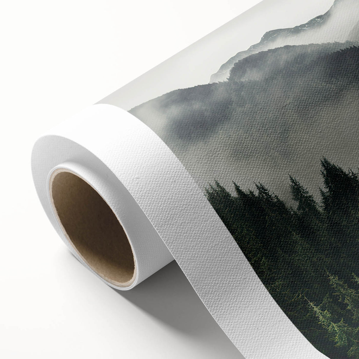 Botanical forest wall art design showcasing vibrant flowers and lush trees on rolled canvas, perfect for adding a nature-inspired touch to home decor.