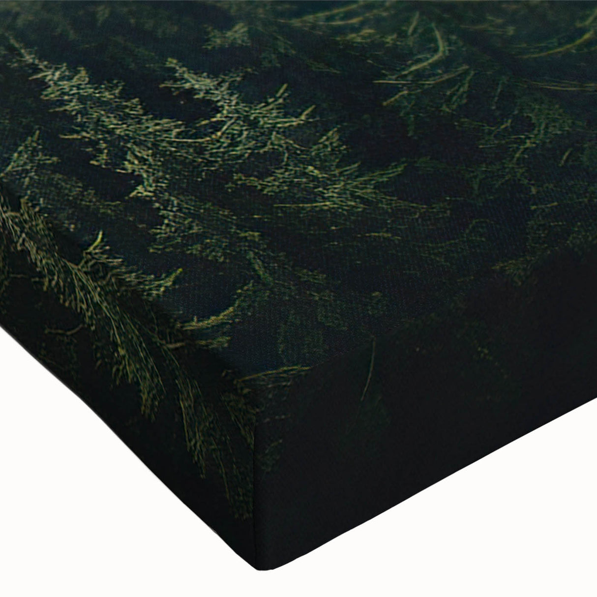 Close-up of a vibrant canvas print showcasing a botanical forest design with colorful flowers and trees, perfect for adding a natural touch to home decor.