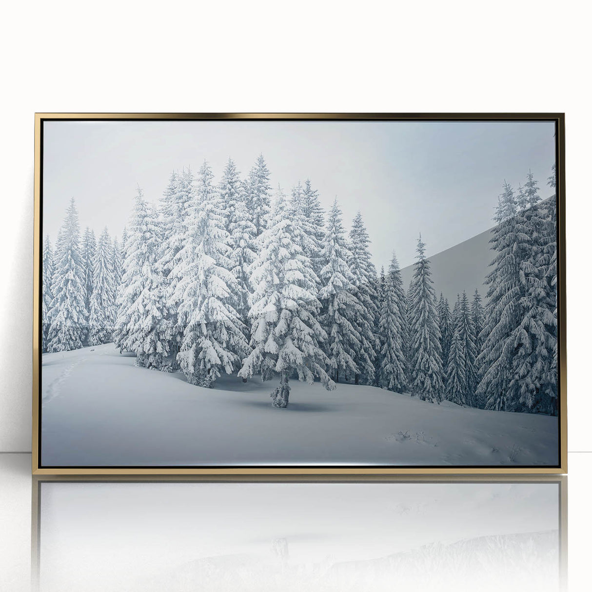 Framed wall art featuring a botanical forest design with colorful flowers and trees, presented in an elegant gold frame, perfect for home decor.