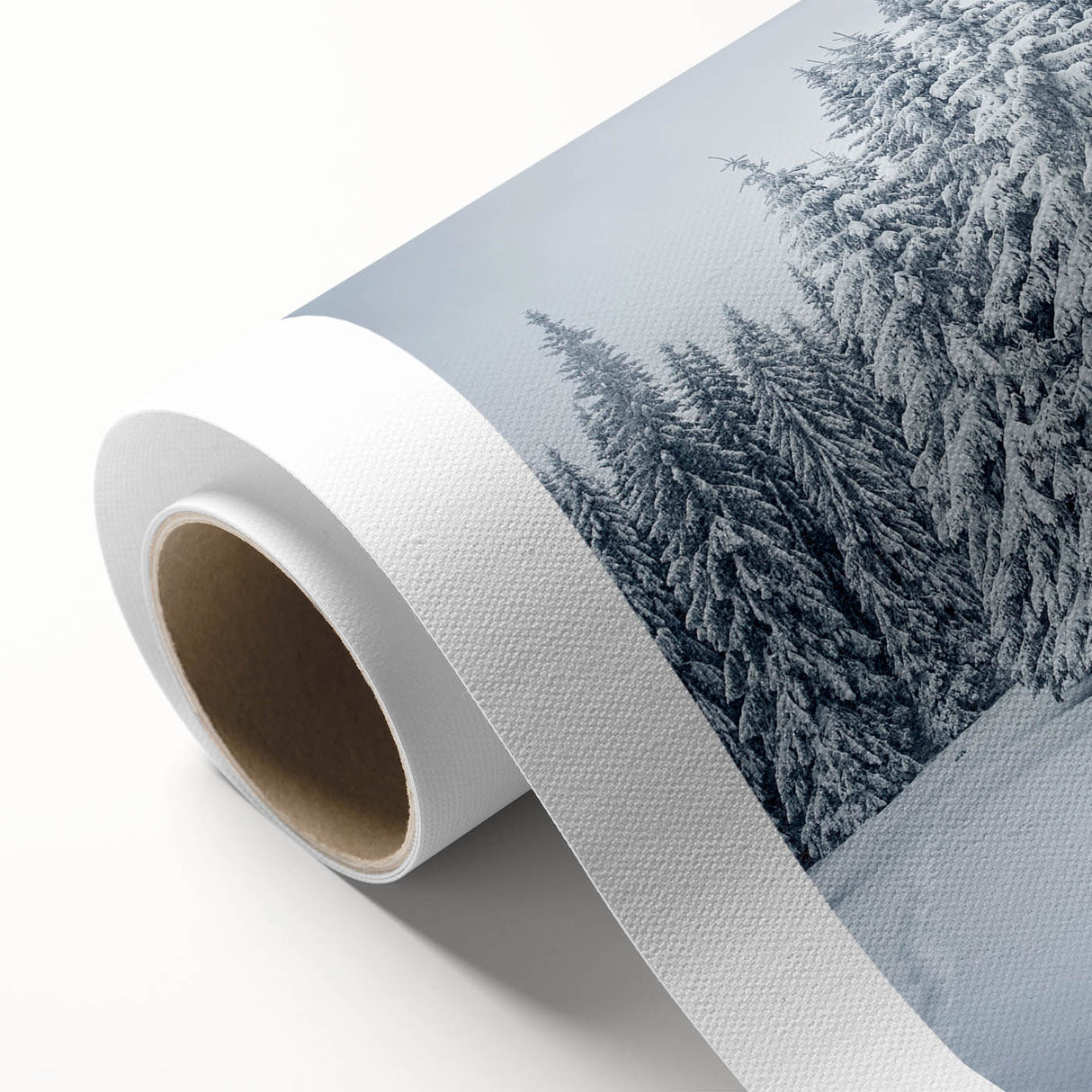 Botanical forest wall art design on rolled canvas, showcasing vibrant flowers and lush trees, perfect for enhancing home decor and adding a natural touch.