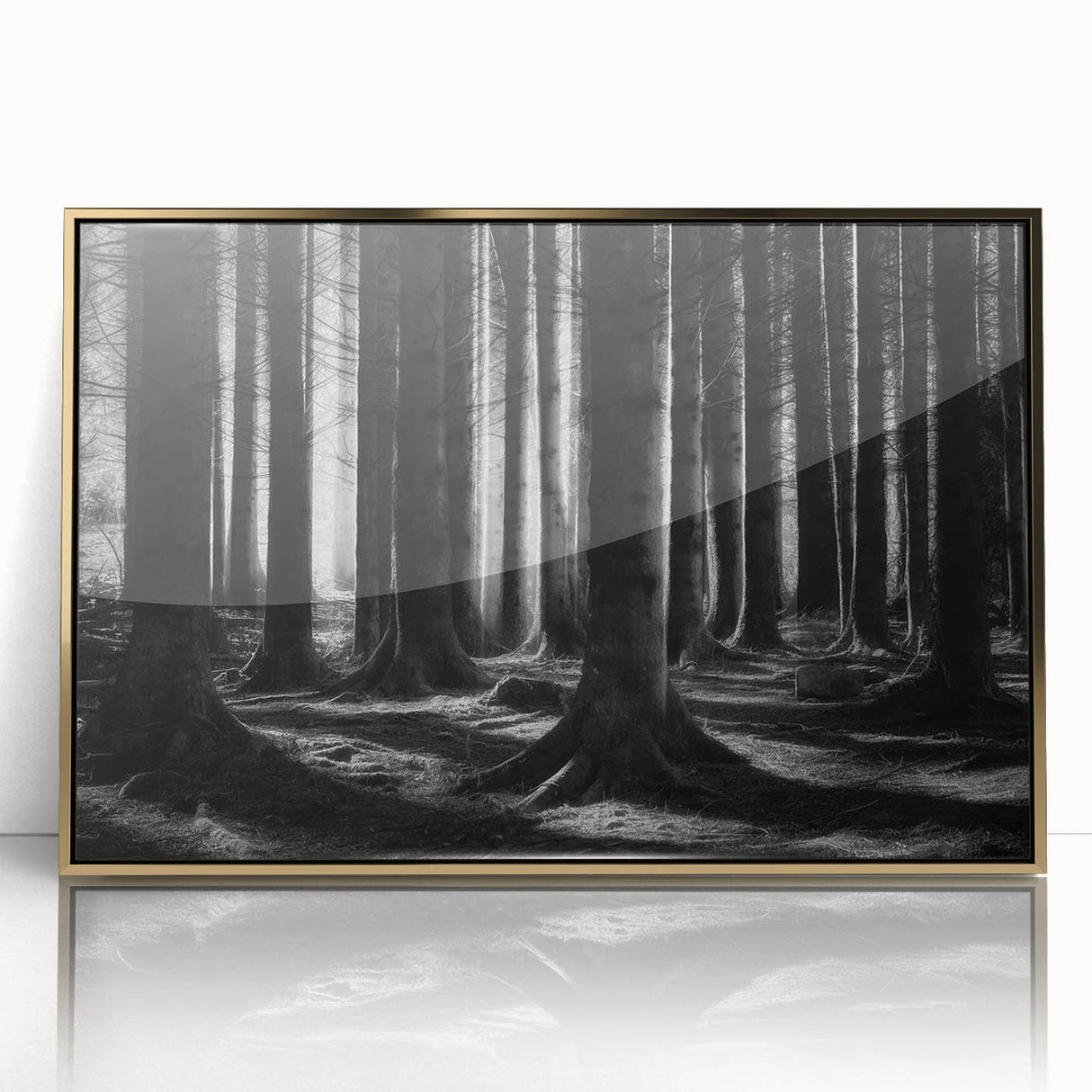 Framed botanical wall art showcasing a vibrant forest design with gold accents, ideal for home decor. Perfect for nature lovers seeking elegant wall decor.