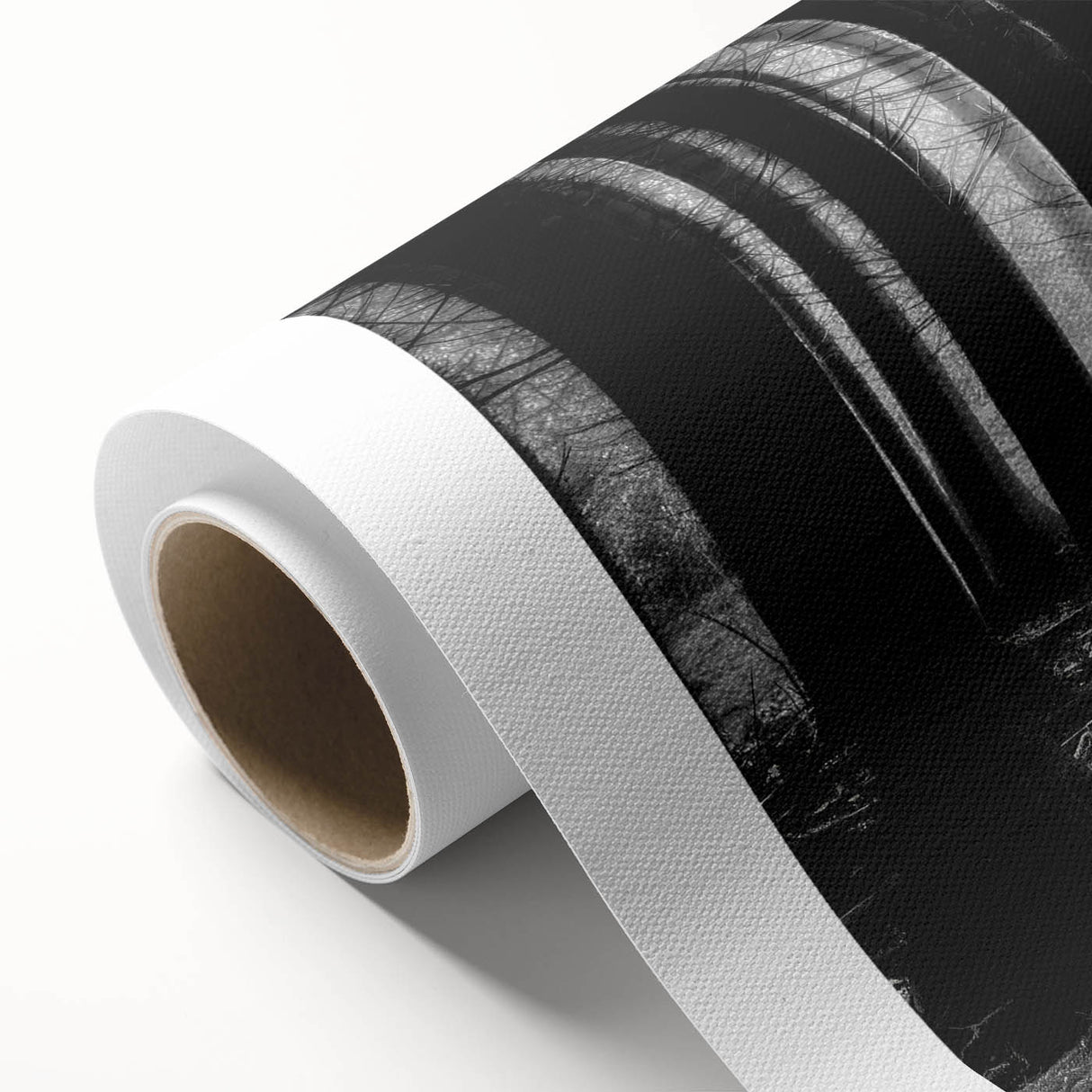 Rolled canvas showcasing a vibrant botanical forest design featuring detailed floral elements and lush greenery, ideal for enhancing home decor and adding a touch of nature.