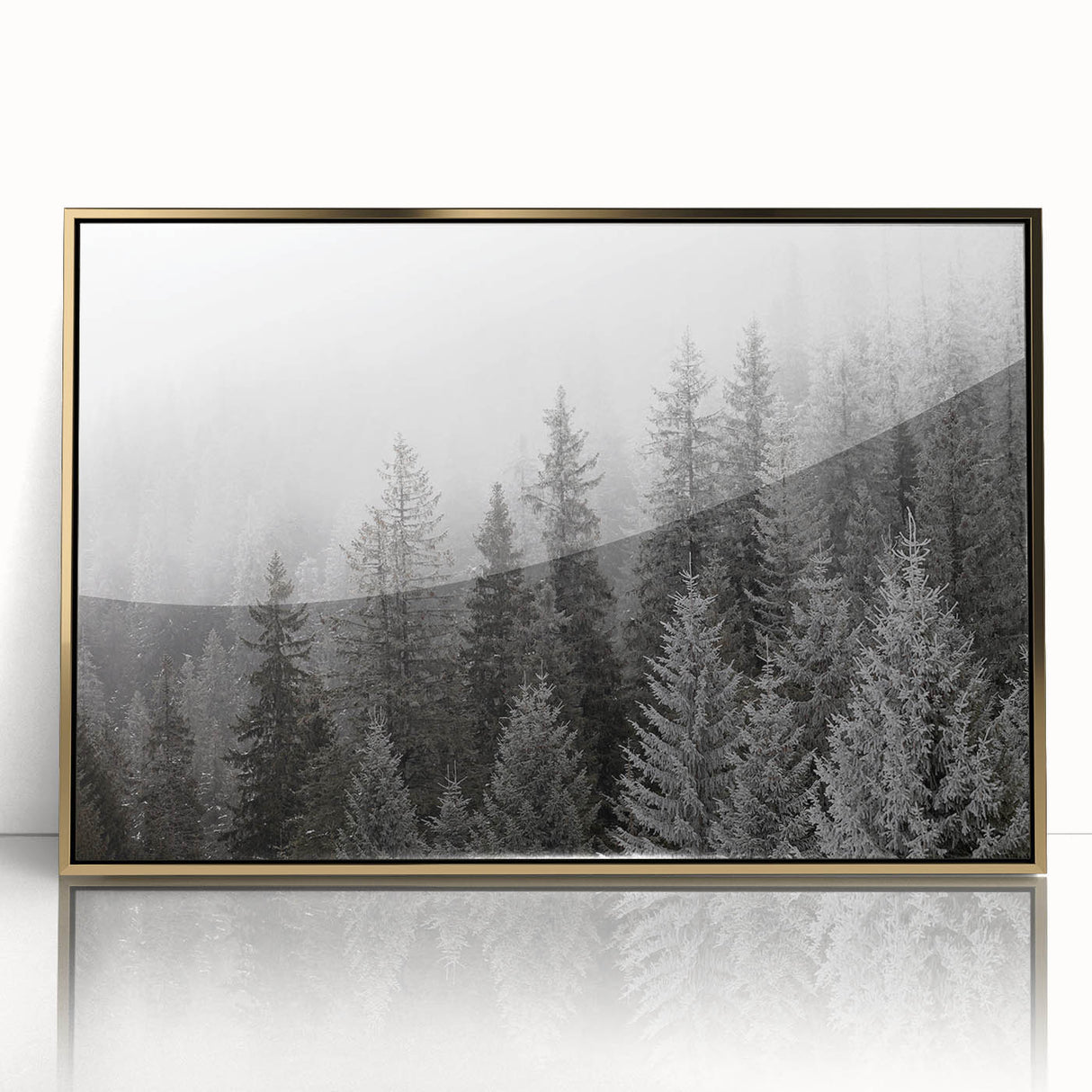 Framed wall art collection showcasing a botanical forest design with vibrant flowers and intricate trees, highlighted by a sleek gold-acrylic frame, perfect for home decor.