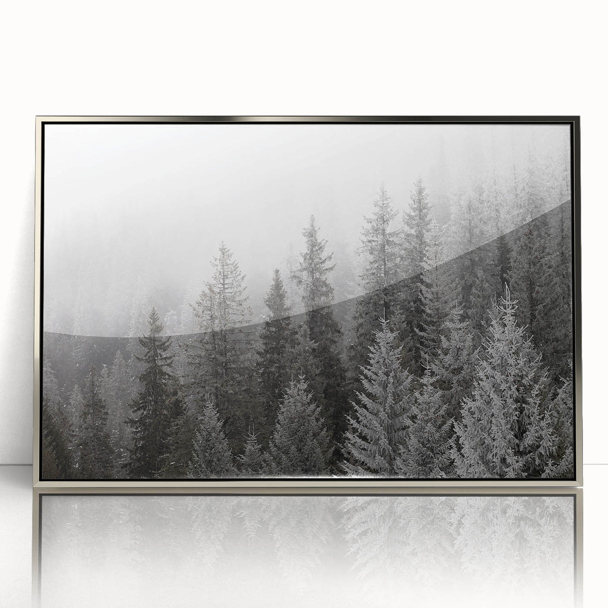 Framed wall art featuring a botanical forest design with vibrant flowers and trees, set in a sleek silver frame, perfect for enhancing home decor aesthetics.