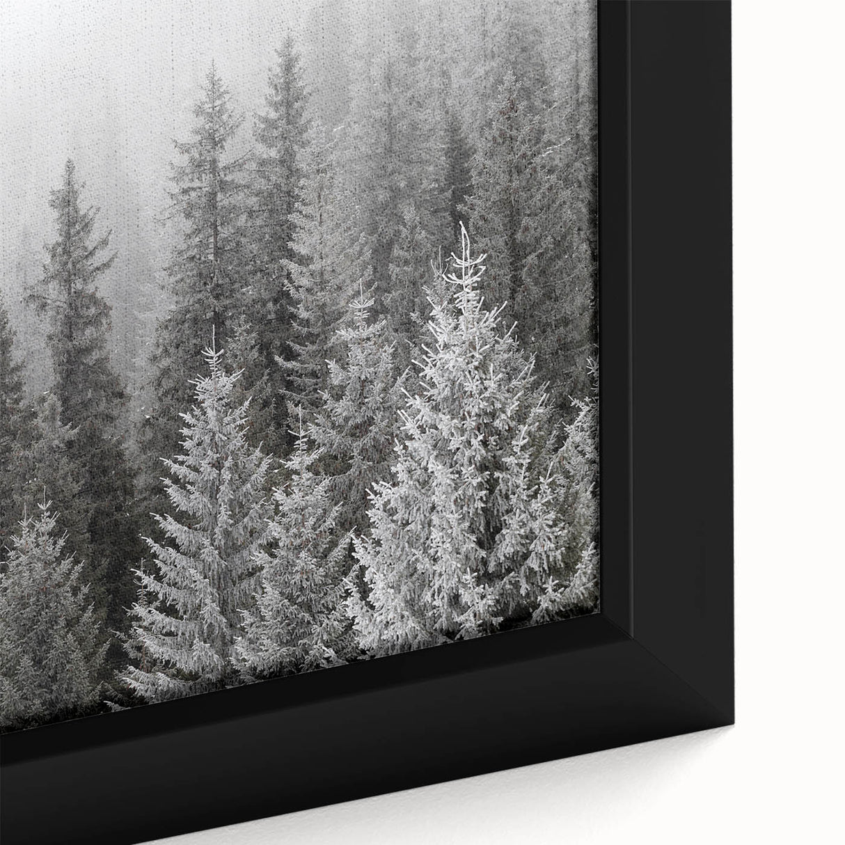 Framed canvas wall art displaying a close-up of a botanical forest design, featuring vibrant flowers and trees in a harmonious arrangement, perfect for home decor.