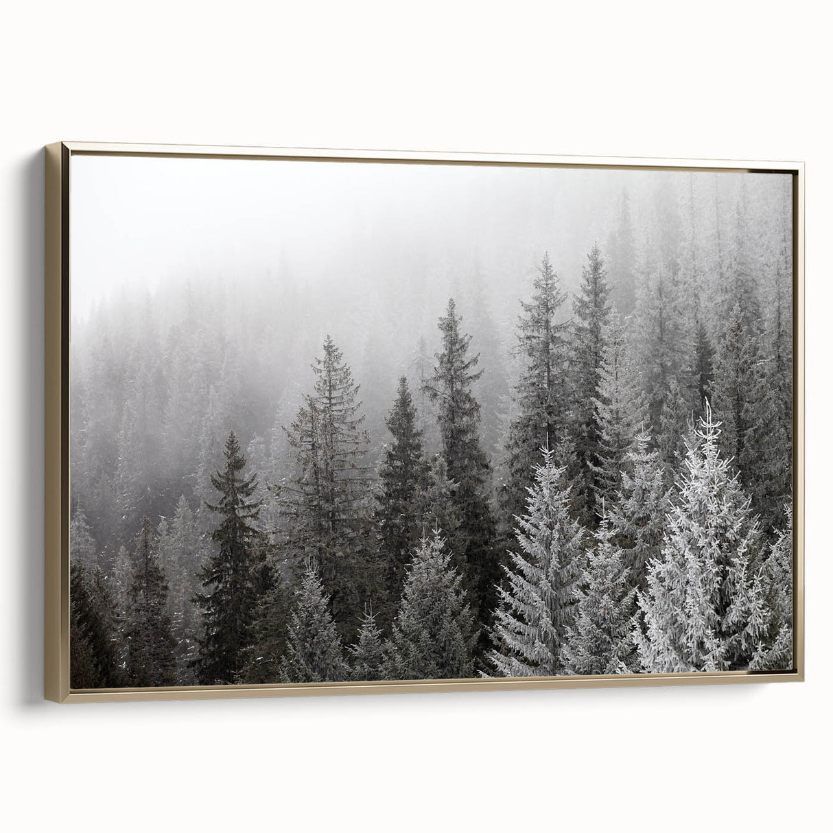 Framed botanical wall art showcasing a vibrant forest scene with colorful flowers and trees, elegantly accented with a gold frame, ideal for home decor.