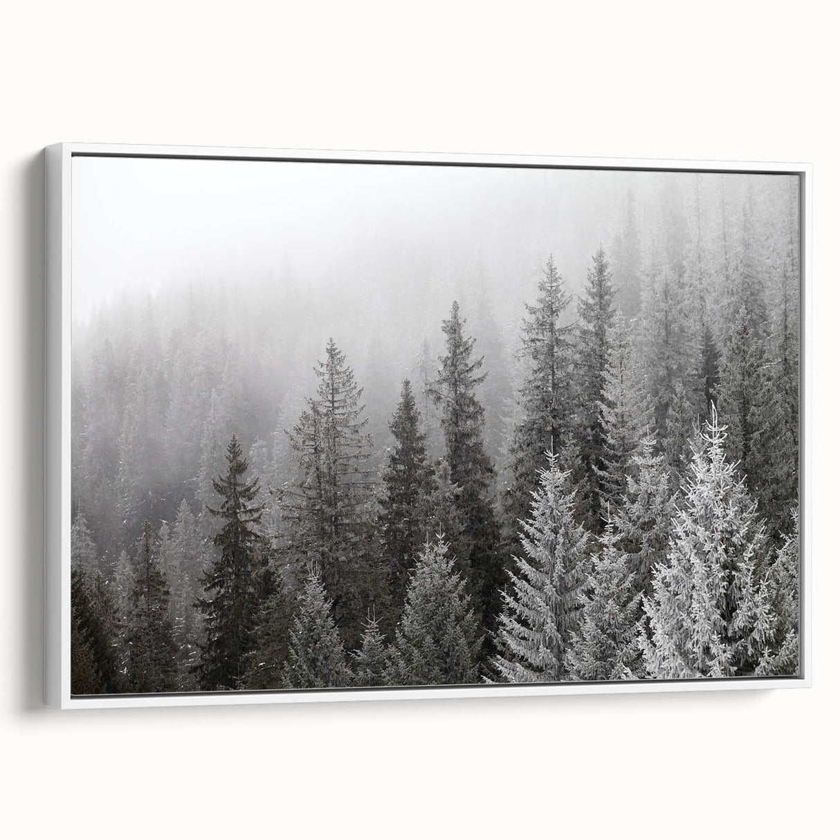 Framed canvas wall art showcasing a botanical forest design with vibrant flowers and trees, displayed from a side view against a white backdrop. Perfect for adding a natural touch to home decor.