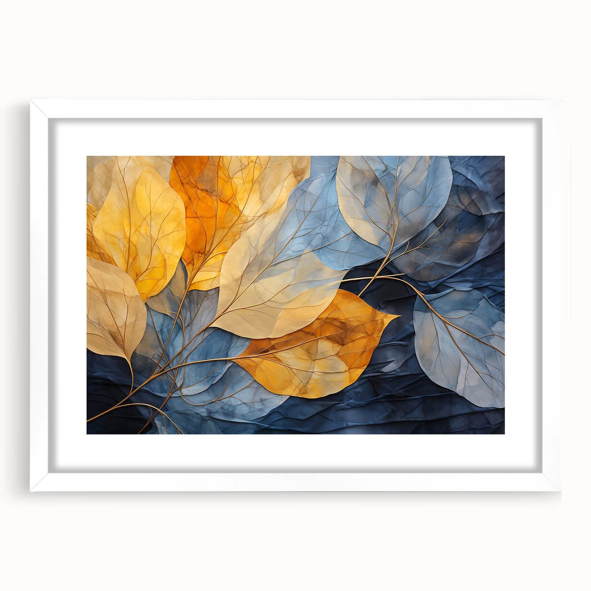 Botanical wall art featuring a collection of colorful flowers and leaves in a stylish white frame with a mat, perfect for enhancing home decor and bringing nature indoors.