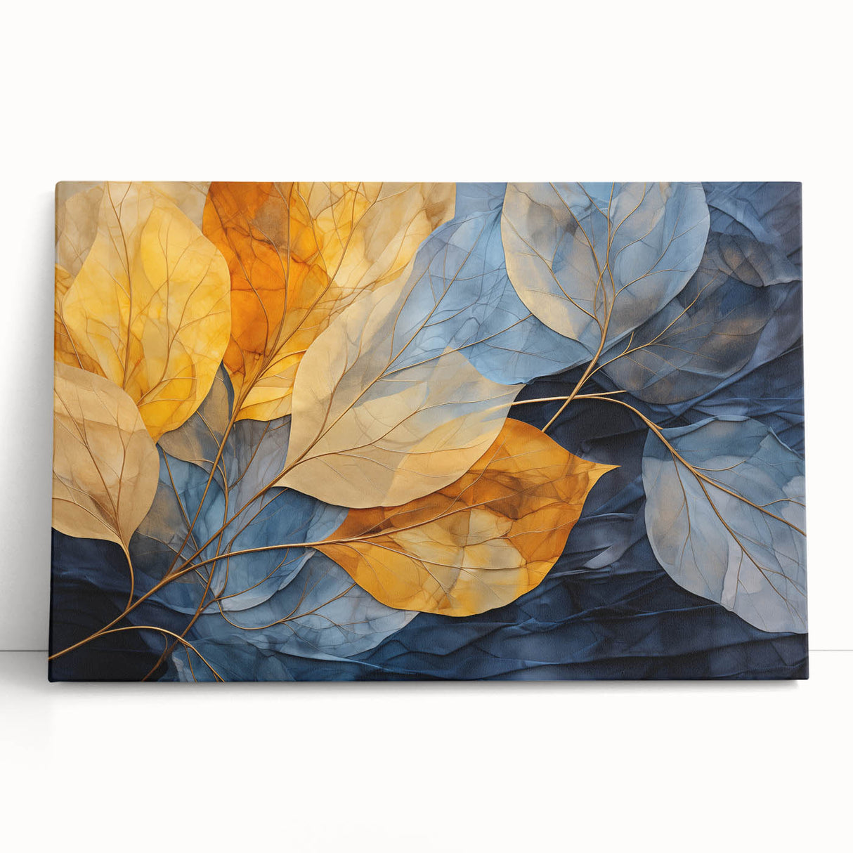 Botanical wall art design showcasing a vibrant arrangement of various flowers and leaves on a stretched canvas, perfect for adding a natural touch to home decor.