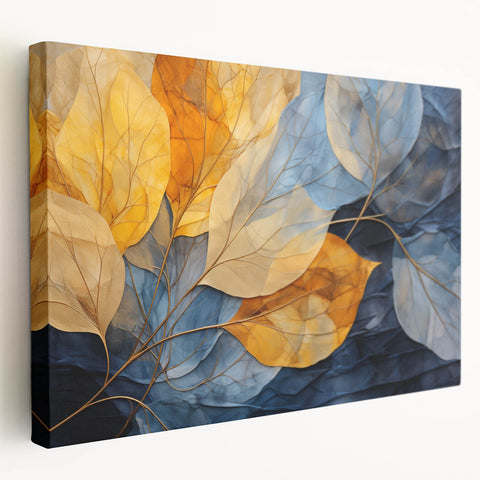 Stretched canvas wall art showcasing a botanical design with vibrant flowers and leaves, perfect for adding a natural touch to home decor.