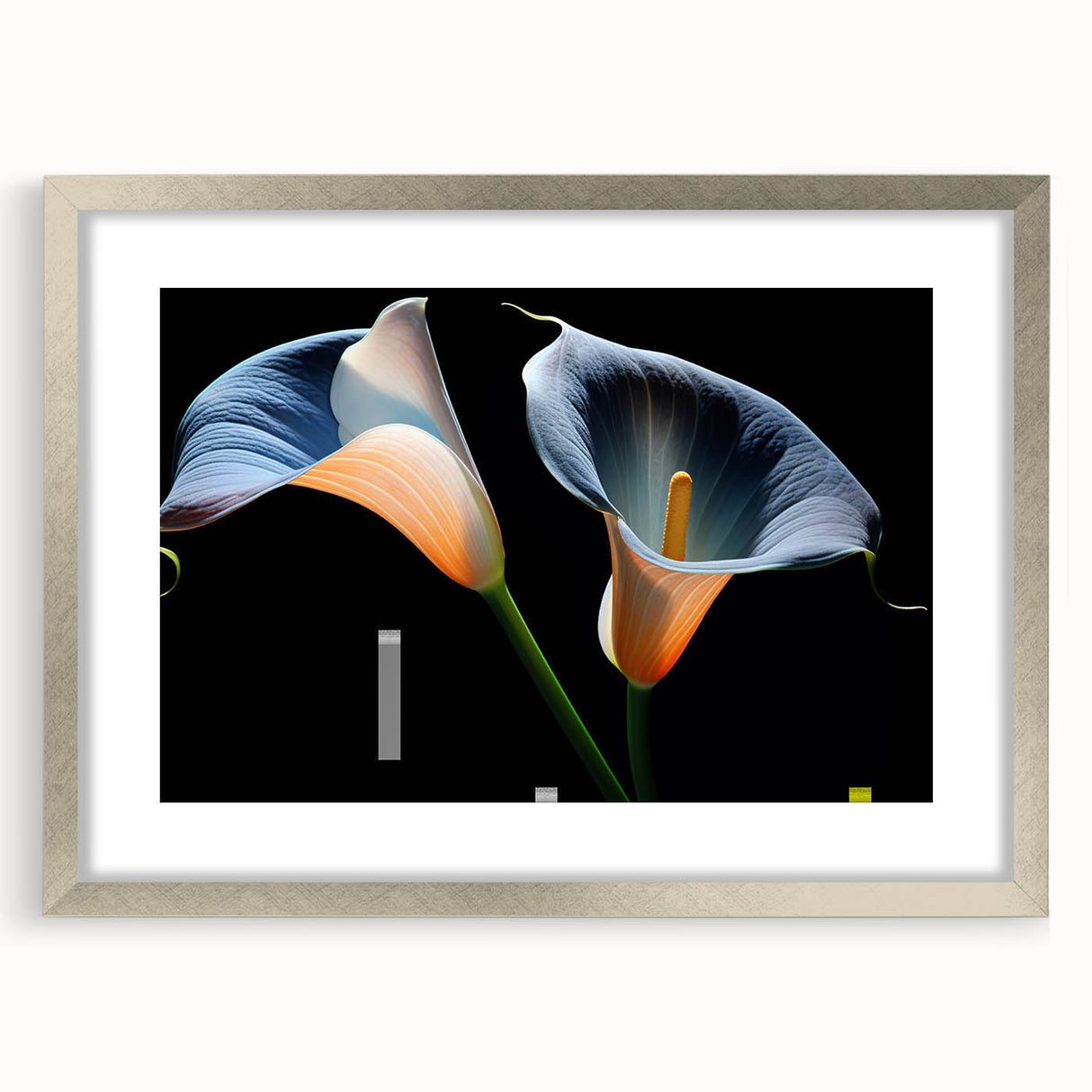 Botanical wall art featuring a detailed silver-framed lily design with a matte finish. Ideal for home decor, this elegant piece enhances any interior space.