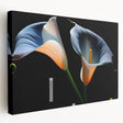 Stretched canvas artwork showcasing a detailed botanical lily design with vibrant colors, elegantly displayed in a side view to highlight its texture and artistic depth.
