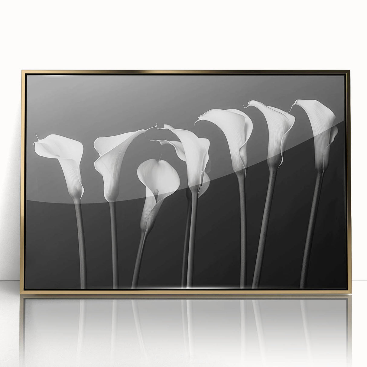 Framed wall art showcasing a botanical lily design with vibrant colors, featuring an elegant gold frame and acrylic front for a modern, sophisticated look. Perfect for enhancing home decor.
