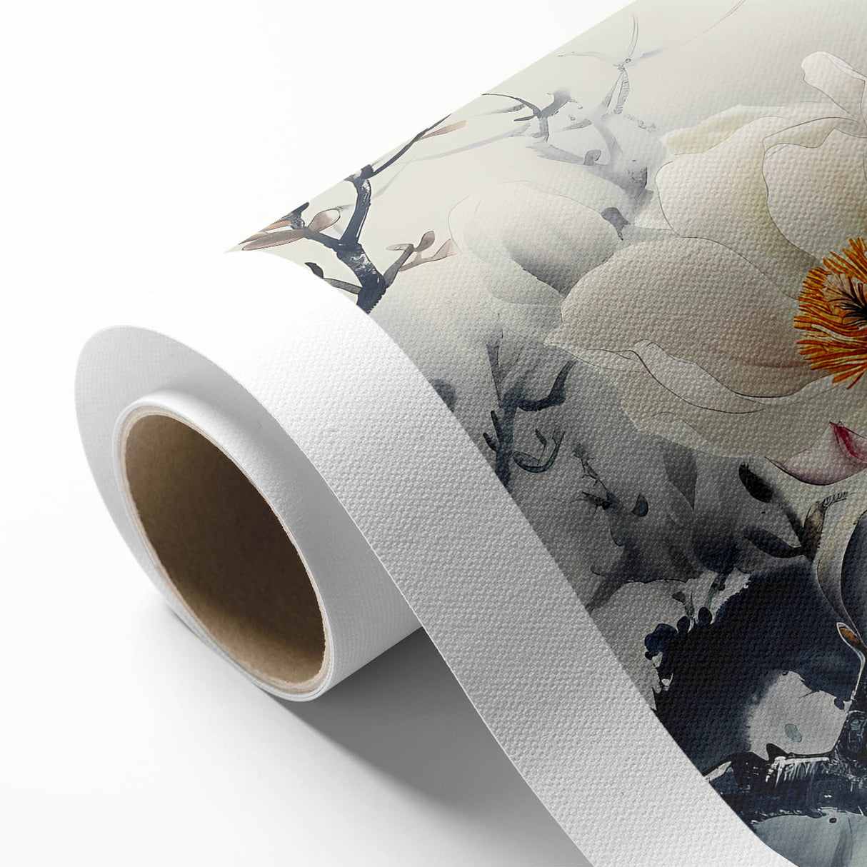 Botanical wall art featuring a vibrant magnolia design on rolled canvas, showcasing intricate floral details and vivid colors, perfect for home decor enhancement.