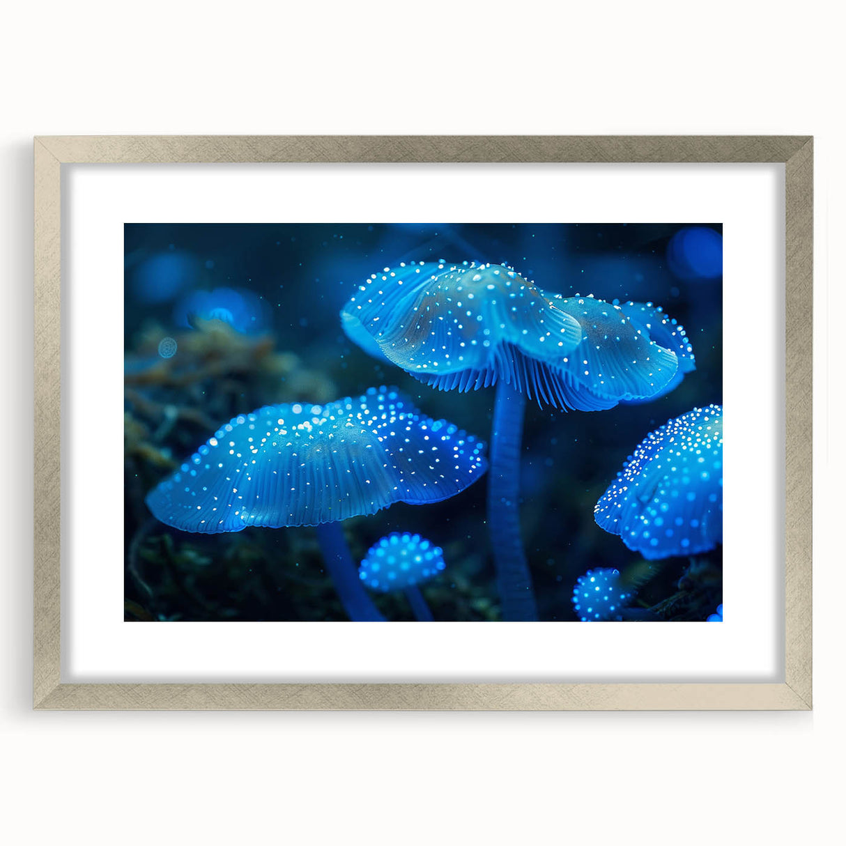 Framed wall art featuring a botanical design of marine plants in a silver frame, showcasing intricate details and vibrant colors, perfect for home decor.