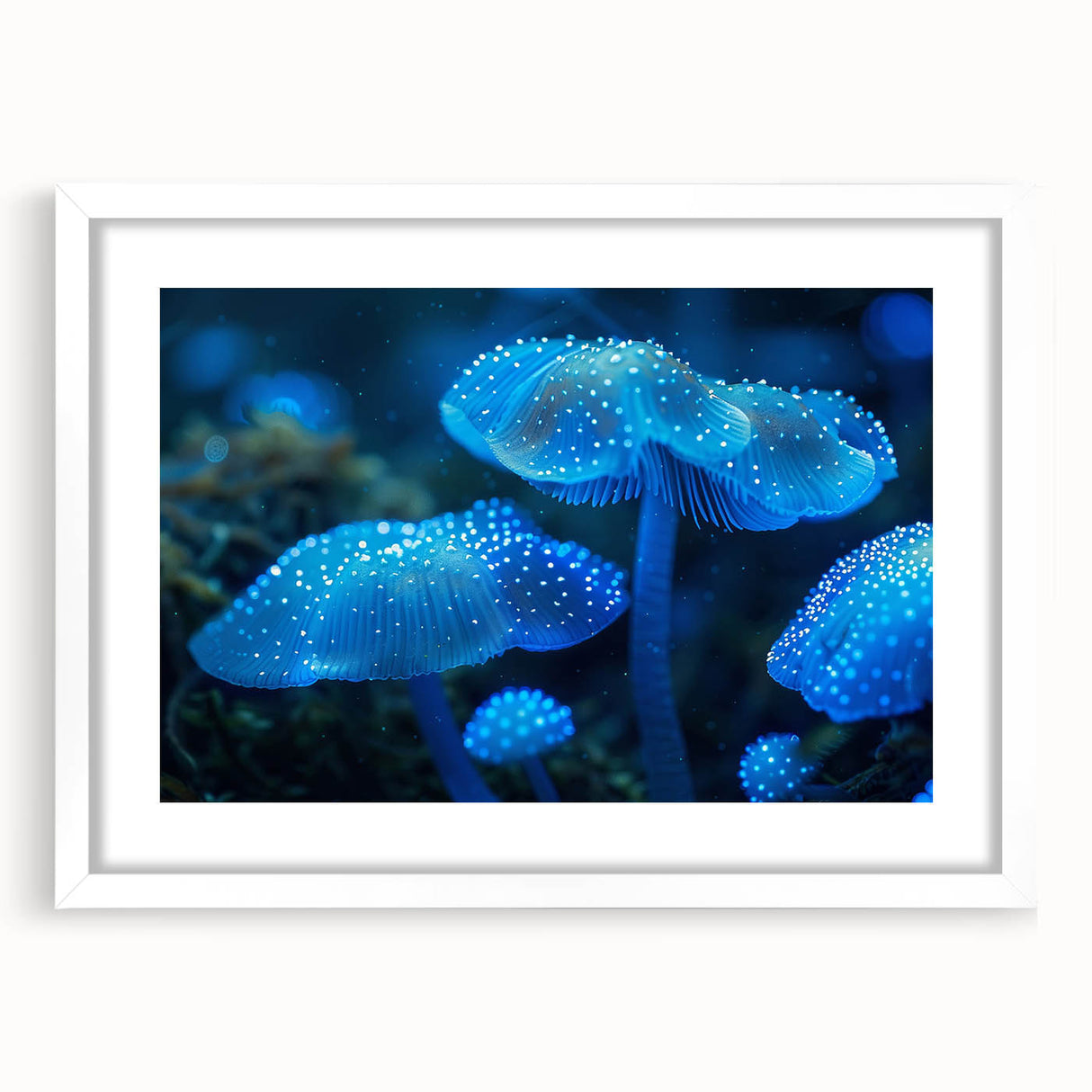 Framed botanical wall art featuring vibrant marine plants in shades of green and blue, displayed with a white mat and stylish frame, perfect for home decor.