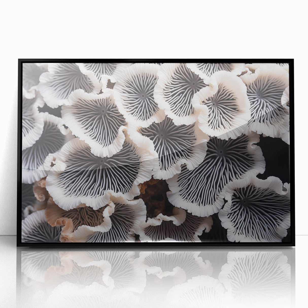 Framed wall art featuring a vibrant botanical marine plants design, showcasing intricate floral elements in shades of green and blue, perfect for coastal decor.