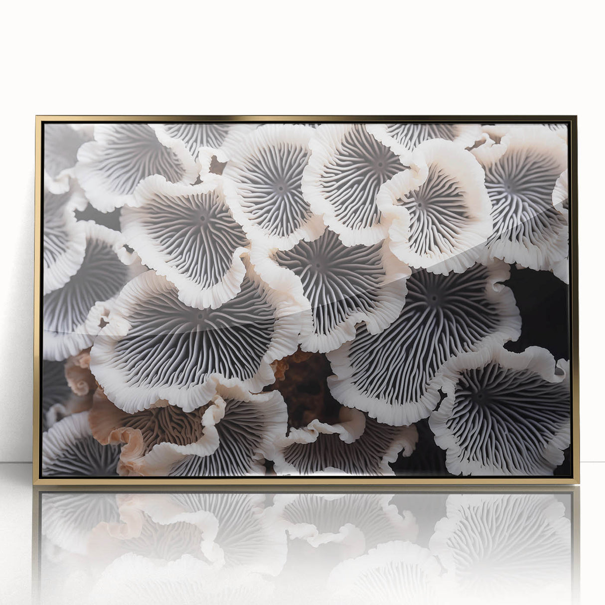 Framed wall art showcasing a botanical marine plants design, featuring intricate floral illustrations in vibrant colors, with a stylish gold frame that enhances the artwork's elegance. Perfect for adding a touch of nature-inspired decor to modern interiors.