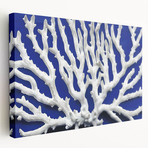 Stretched canvas wall art showcasing a vibrant botanical marine plants design, featuring various shades of green and blue, perfect for coastal decor enthusiasts.