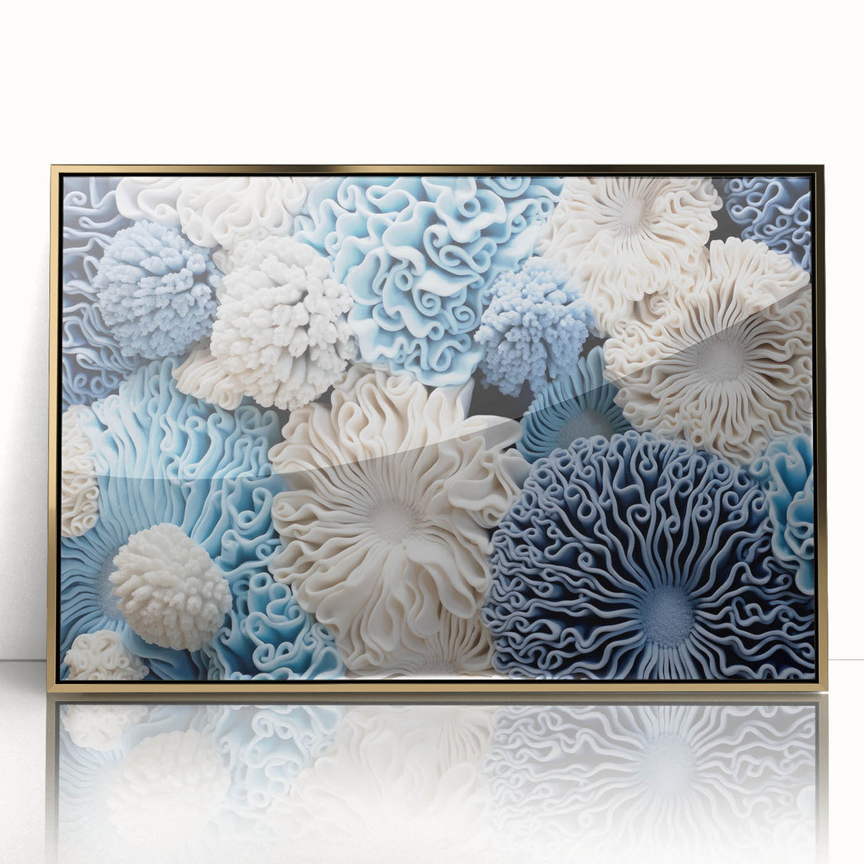 Framed wall art featuring a botanical marine plants design with vibrant colors and gold accents, perfect for enhancing home decor and adding a touch of nature.
