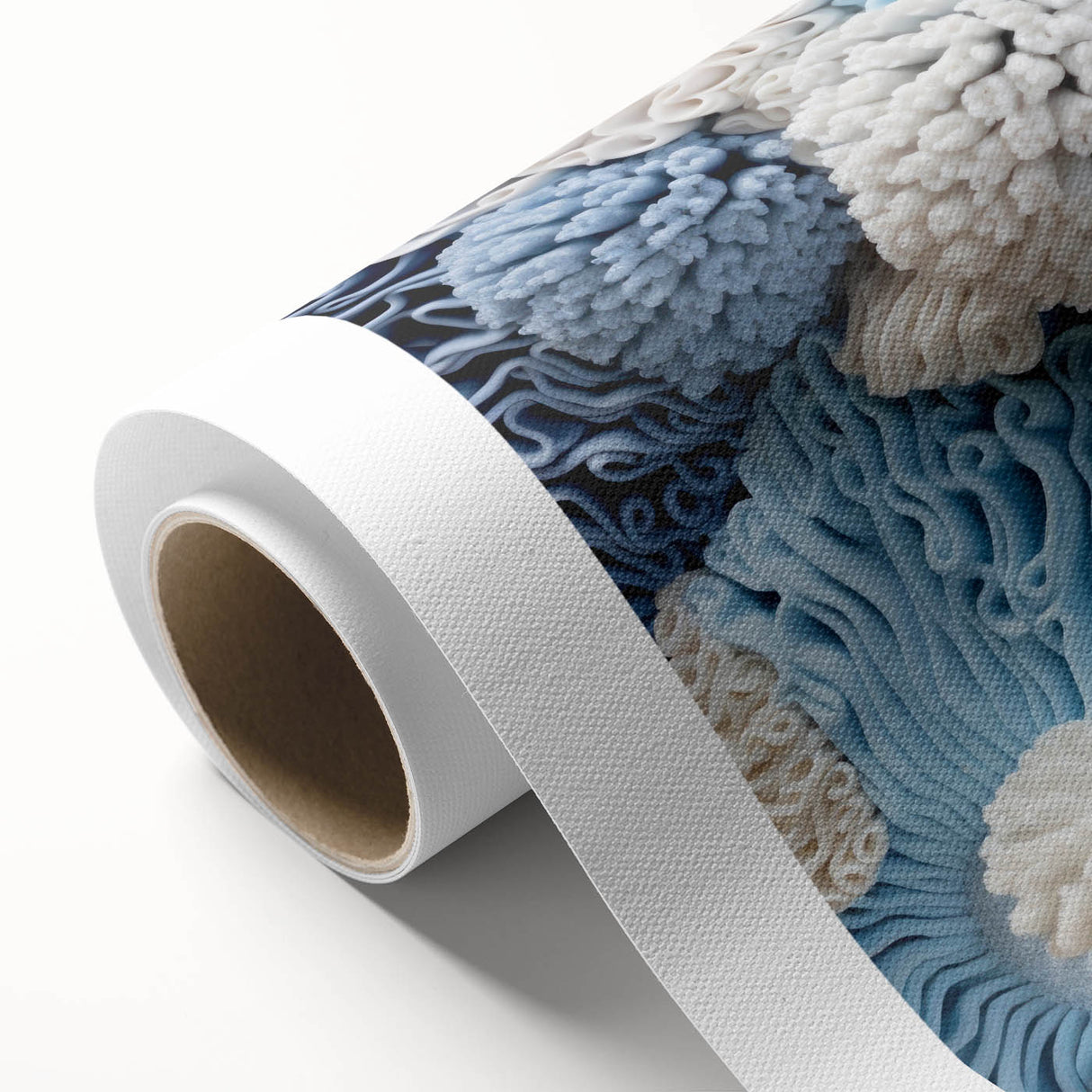 Colorful rolled canvas showcasing a botanical marine plant design, perfect for wall decor. Features intricate details and vibrant hues, ideal for nature-inspired interiors.