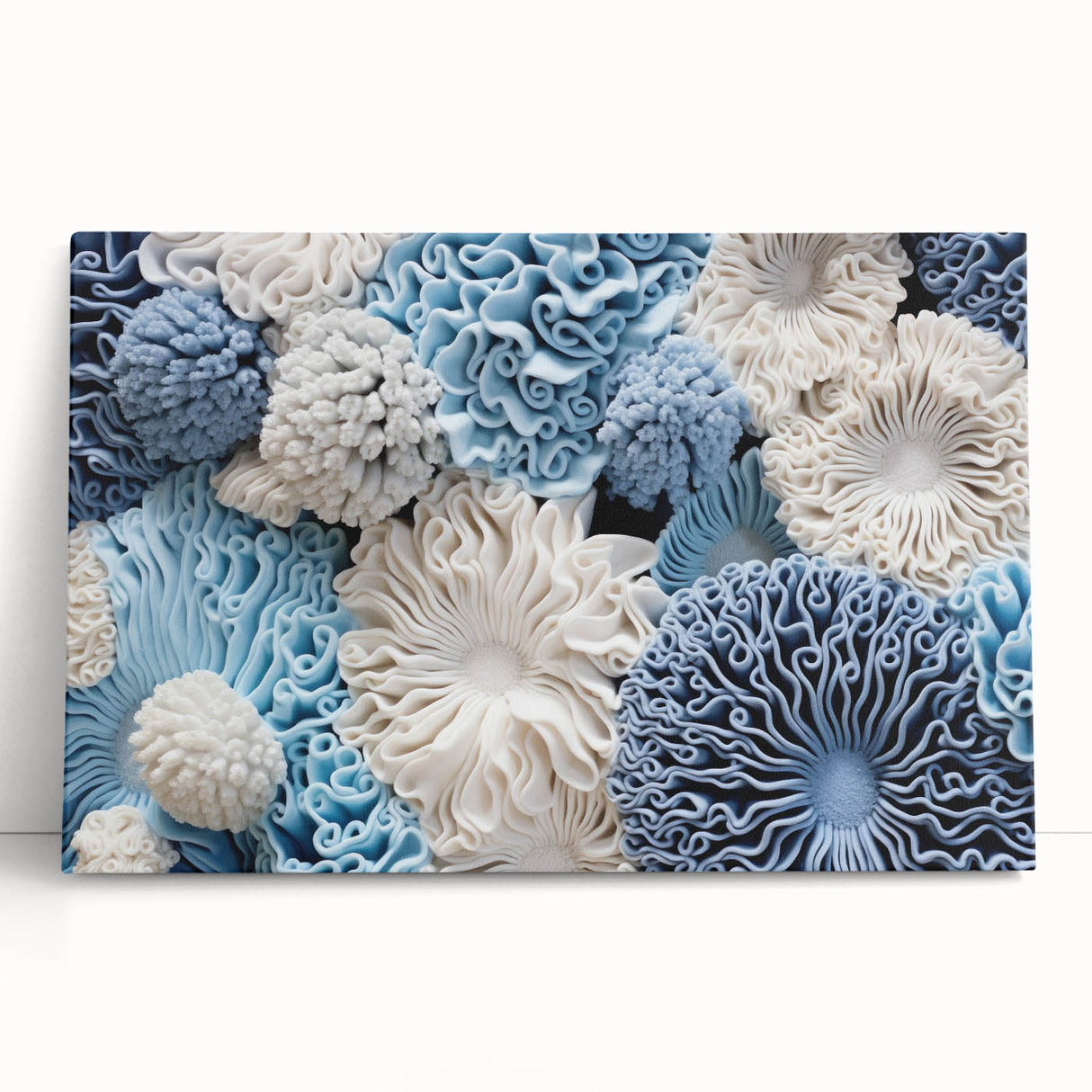 Botanical marine plants wall art design on stretched canvas, showcasing vibrant colors and intricate details, ideal for coastal home decor.