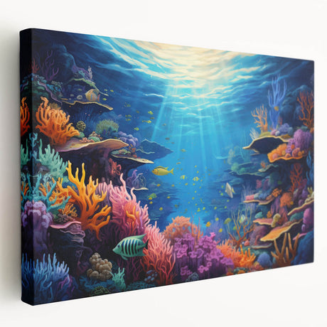 Stretched canvas wall art showcasing a vibrant botanical marine plants design with intricate floral details, perfect for enhancing coastal-themed decor.