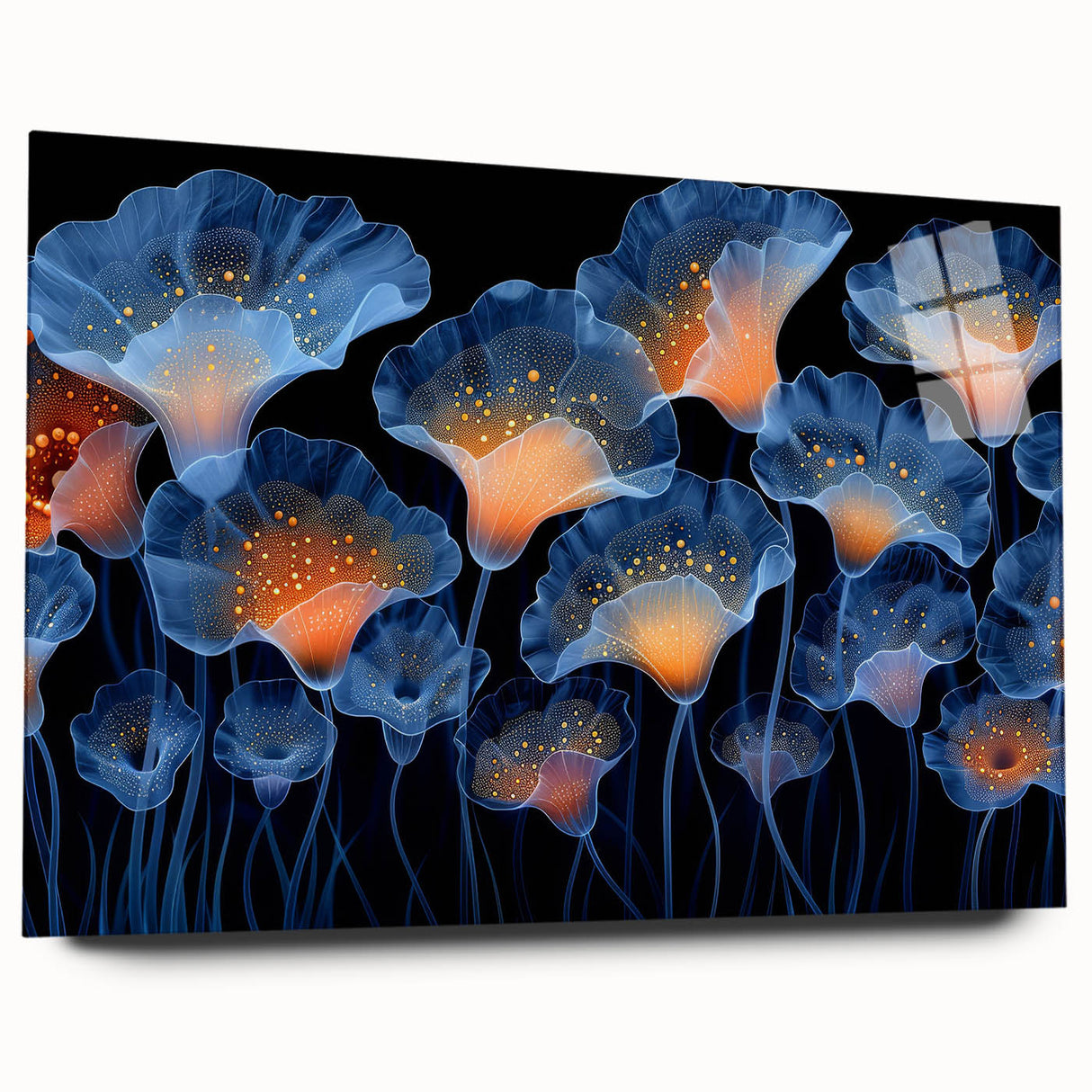 Acrylic wall art showcasing a vibrant marine plants design with botanical illustrations in hues of green and blue, elegantly displayed from a side view without pins. Perfect for ocean-themed decor or nature-inspired interiors.