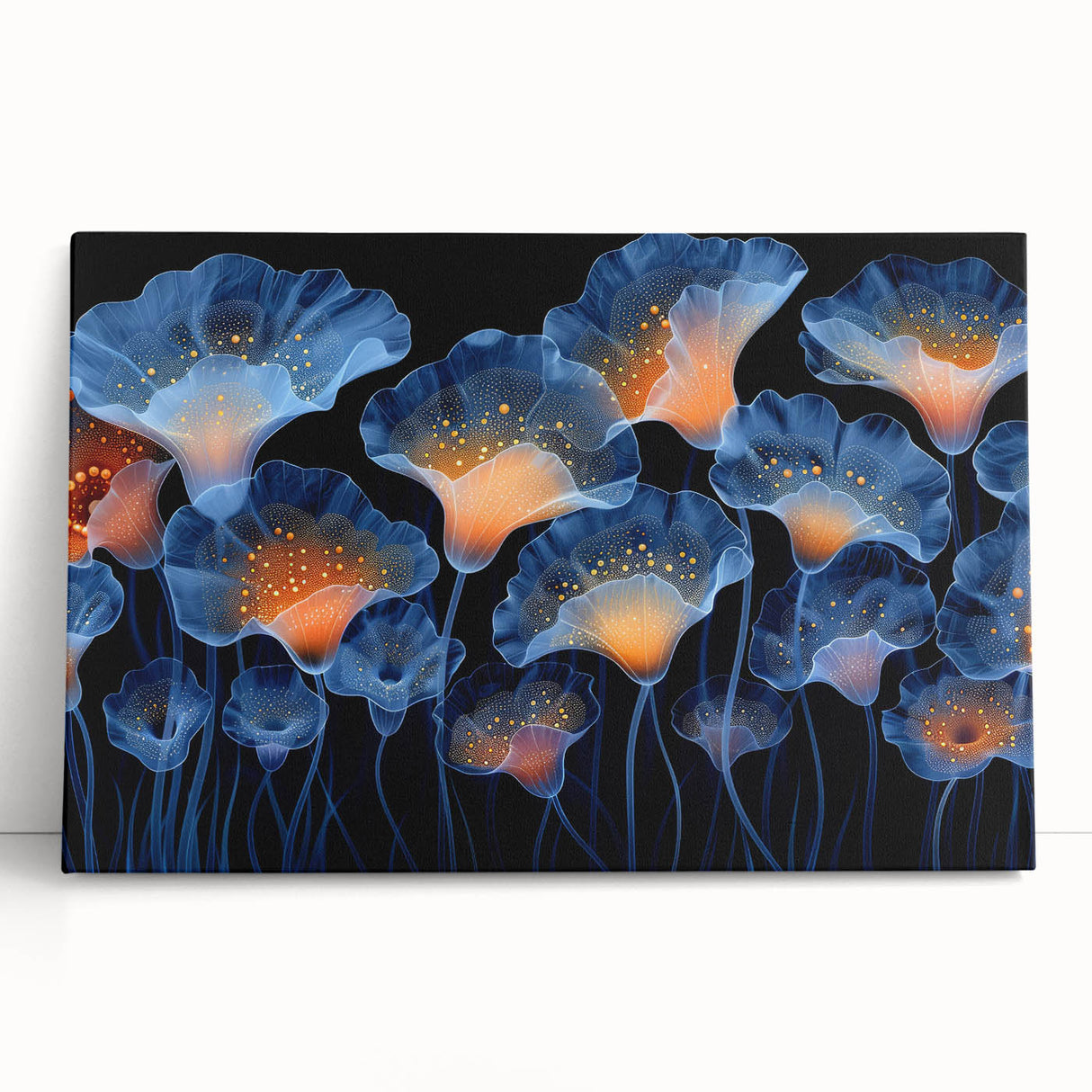 Stretched canvas wall art showcasing a vibrant botanical design of marine plants, featuring rich greens and blues, perfect for coastal-themed decor.