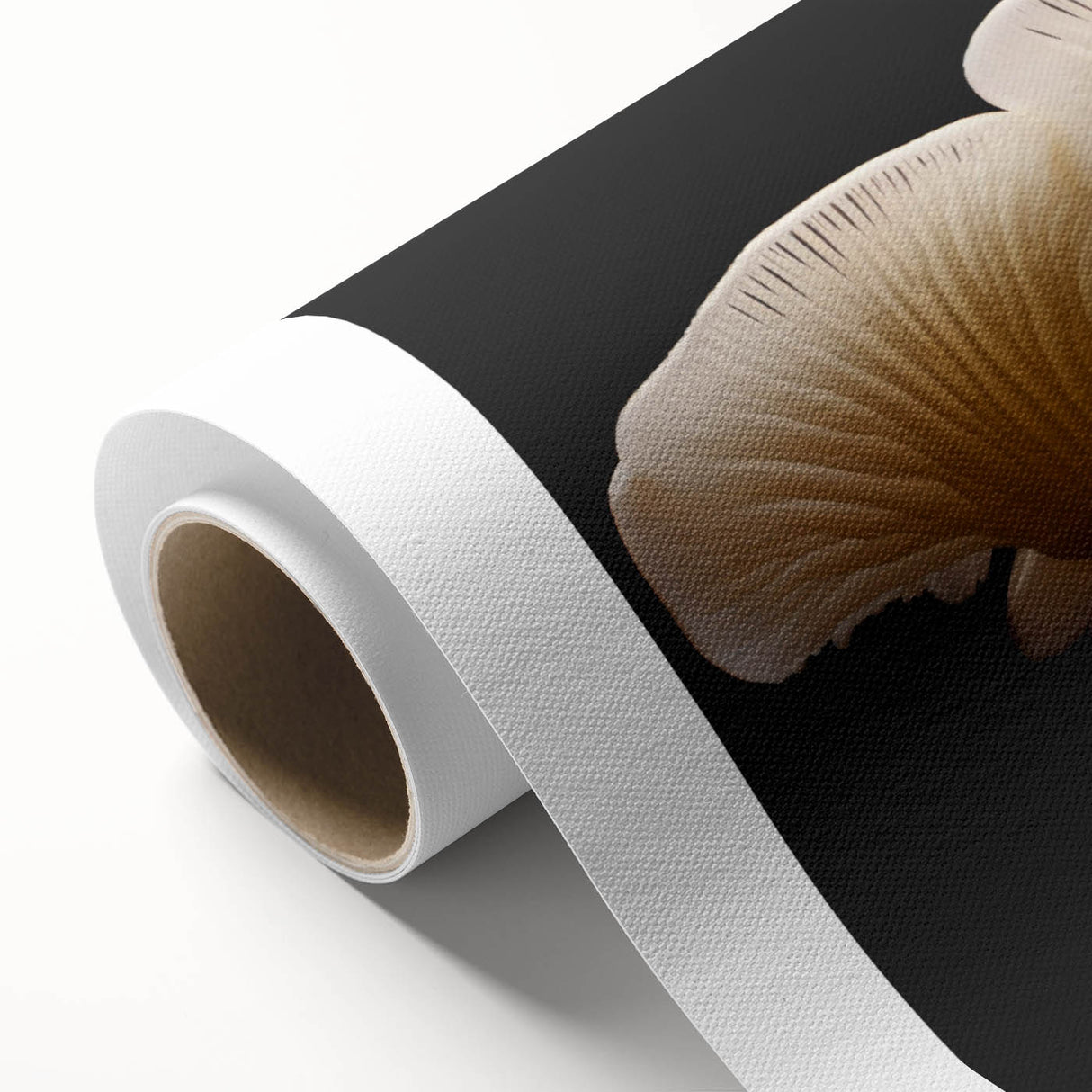 Botanical mushrooms wall art design on rolled canvas, showcasing vibrant colors and intricate details, perfect for nature-themed home decor or artistic display.