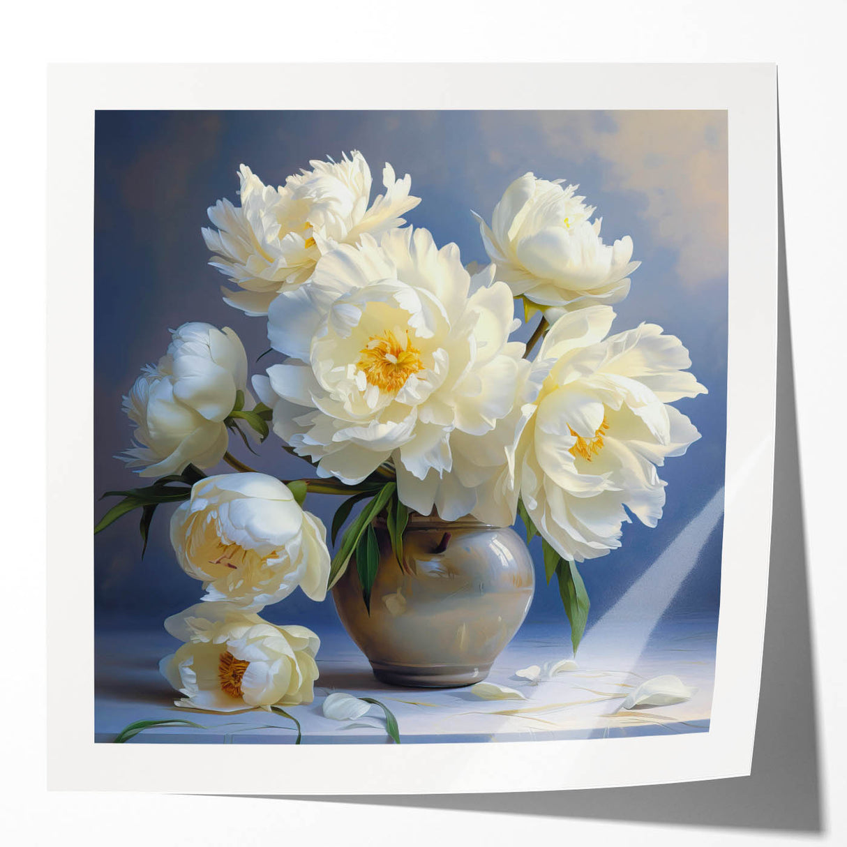 Peony botanical wall art print showcasing vibrant pink and white flowers against a soft pastel background, perfect for home decor. Ideal for floral-themed interiors.