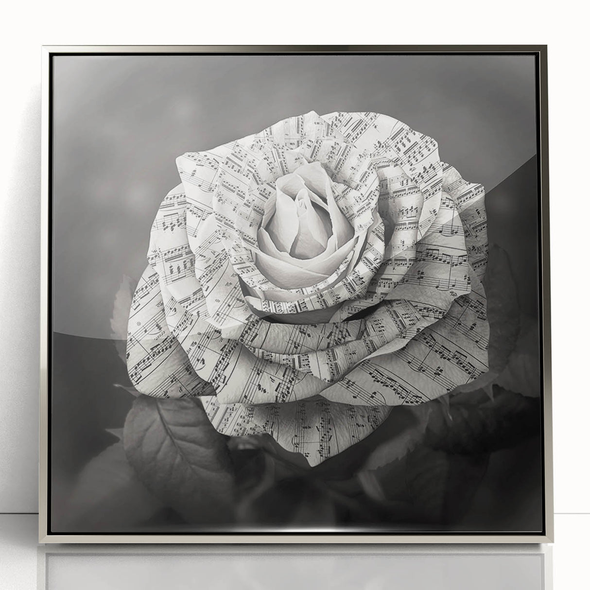 Framed wall art featuring a botanical rose design in vibrant colors, set in a sleek silver frame, ideal for adding elegance to home decor.