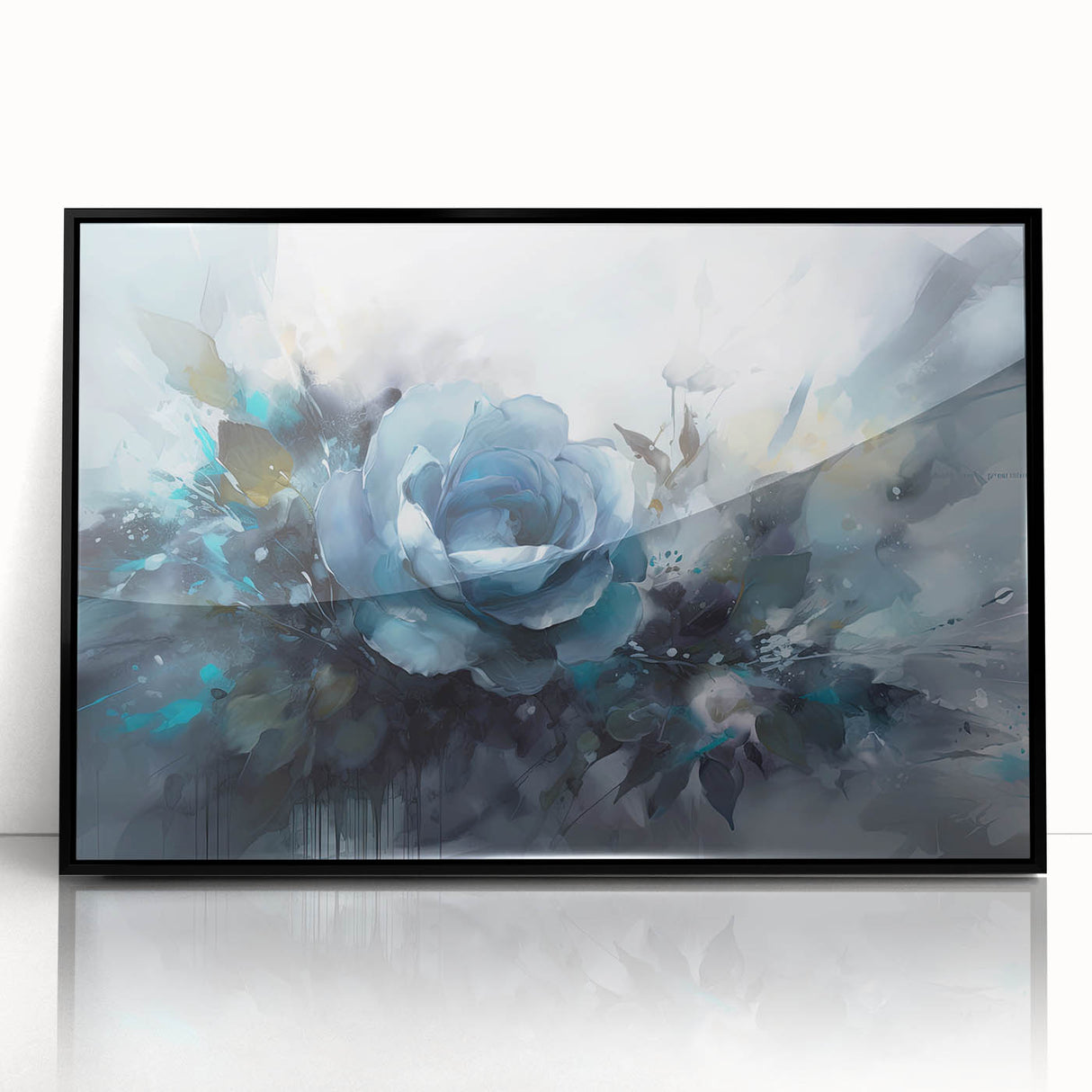 Framed botanical rose wall art in a sleek black frame, showcasing vibrant pink and green floral design, ideal for enhancing home decor and adding elegance.