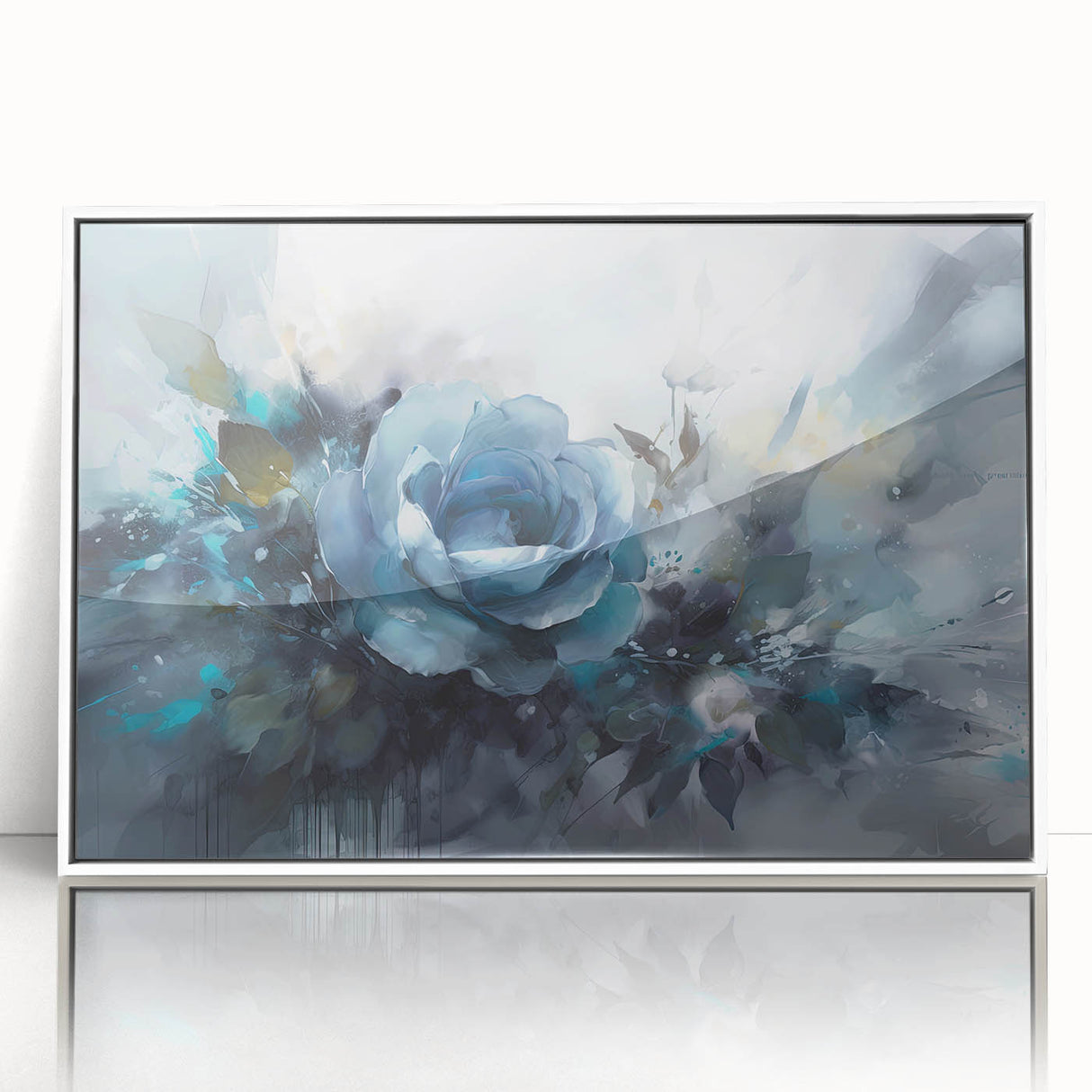 Framed botanical wall art showcasing a delicate rose design with vibrant colors, displayed in a sleek white frame, perfect for enhancing home decor aesthetics.