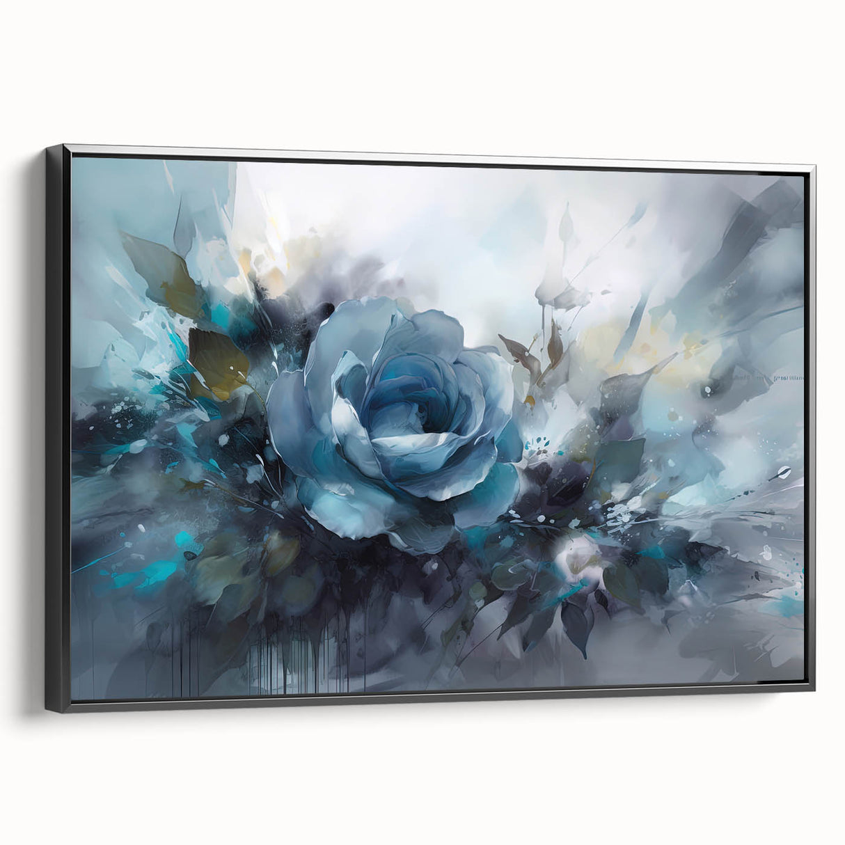 Framed black canvas wall art showcasing a botanical rose design with vibrant colors and intricate details, ideal for home decor to enhance any room's aesthetic.