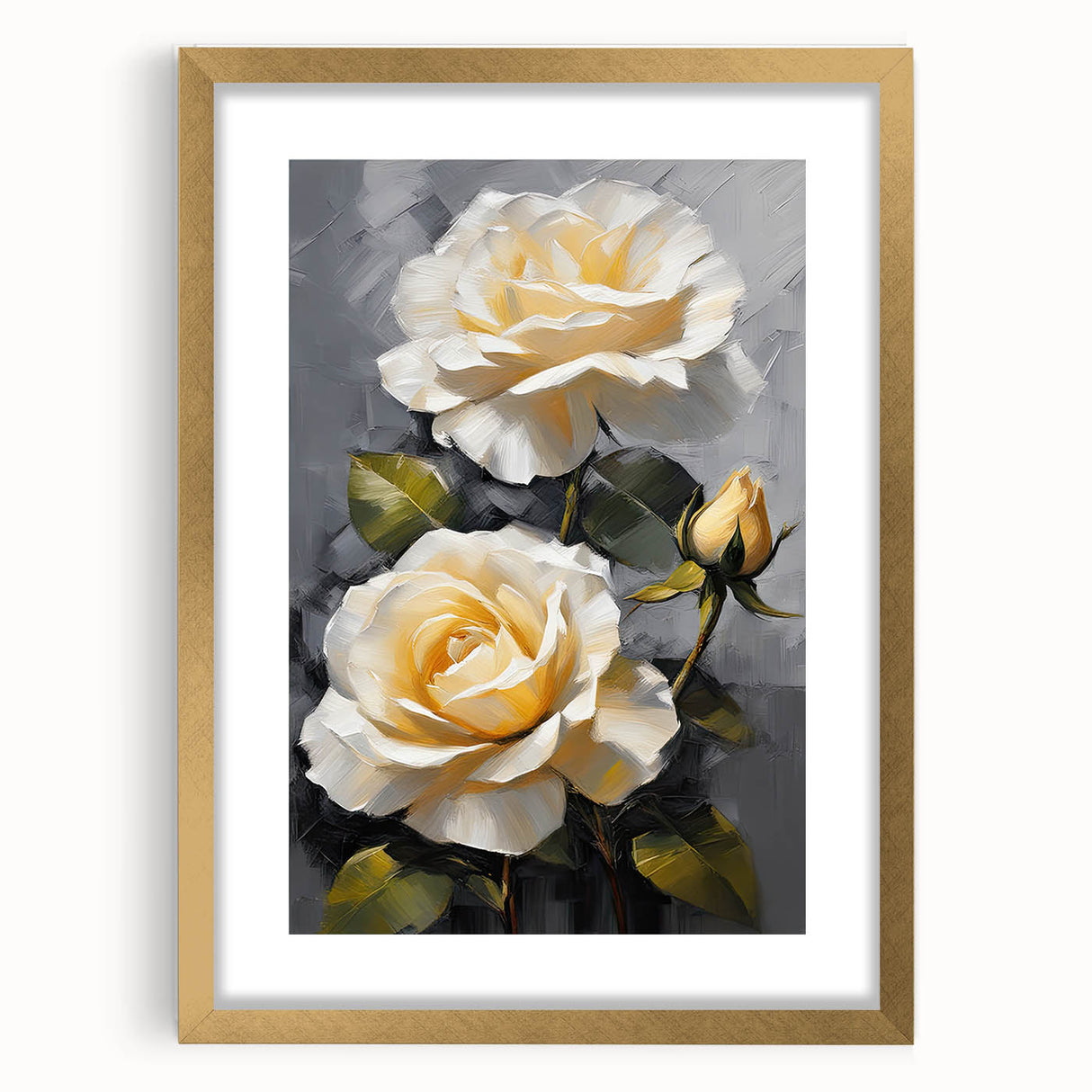 Botanical rose wall art framed with a gold mat, showcasing intricate floral designs in soft pink and green hues, perfect for home decor enhancement.