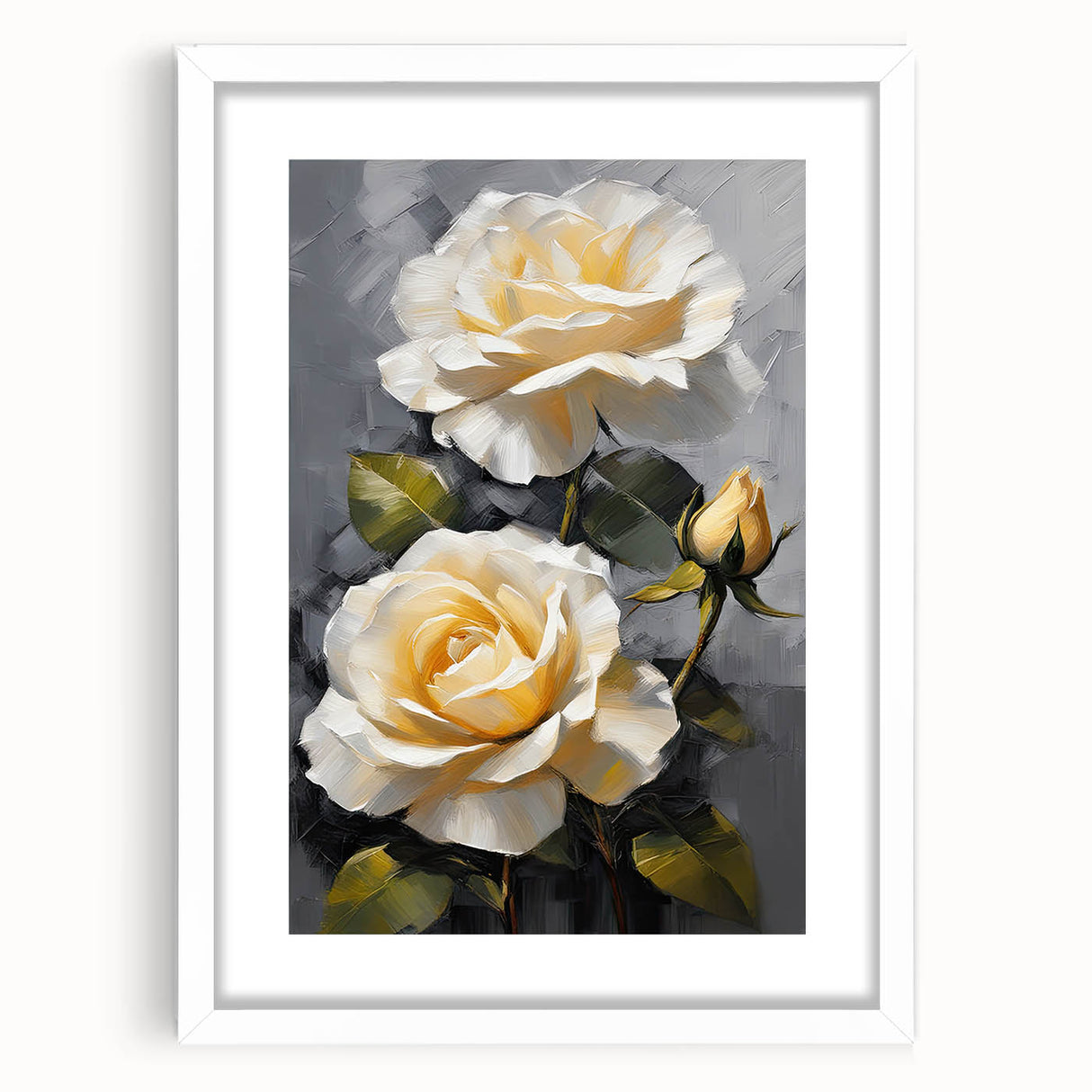 Botanical wall art featuring a delicate rose design in a white frame with a mat, perfect for home decor. Ideal for adding a touch of elegance to any room.