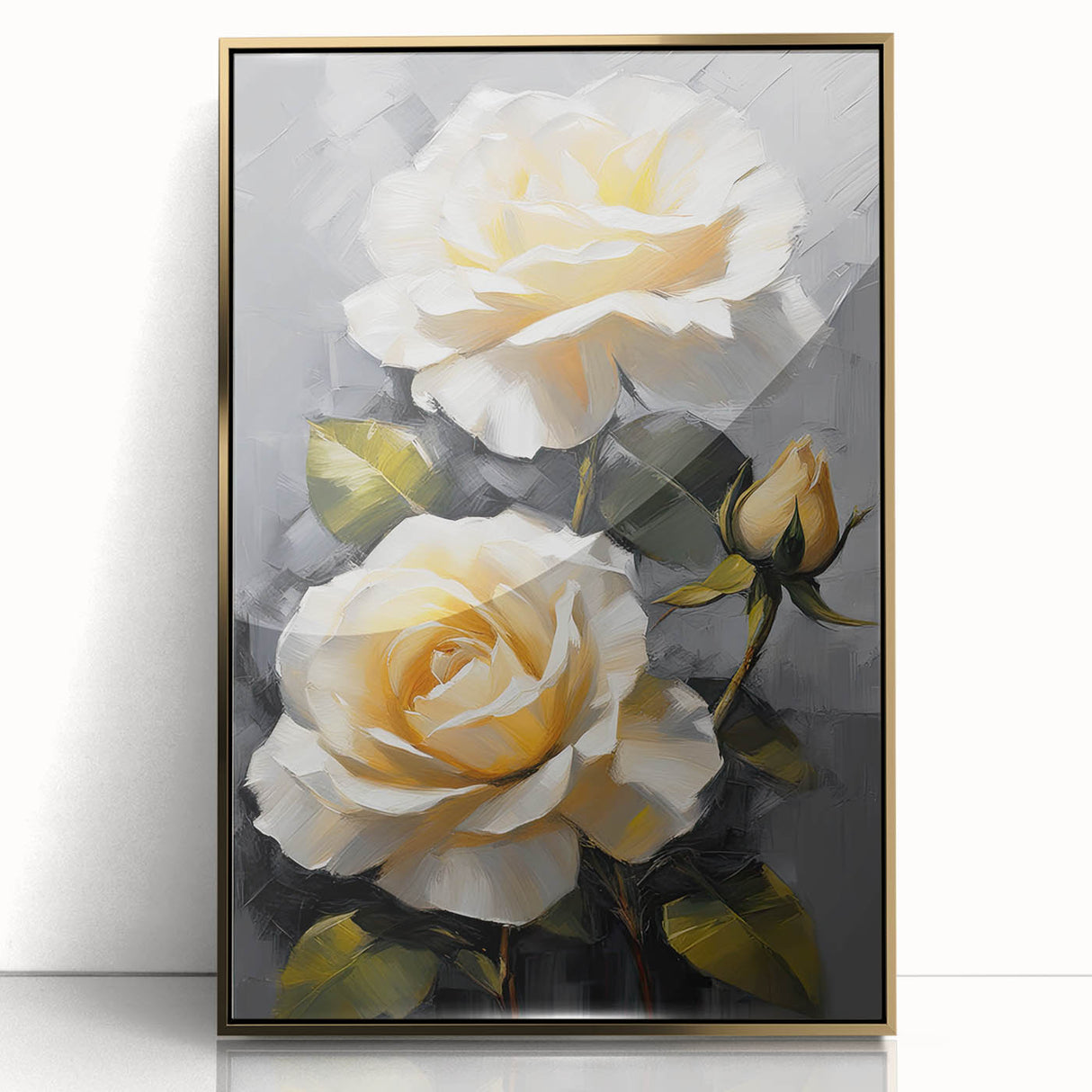 Framed wall art featuring a botanical rose design with intricate details, set in an elegant gold frame. Perfect for enhancing home decor with floral elegance.