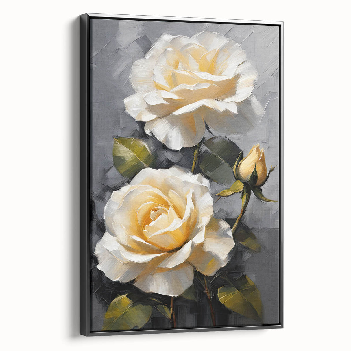 Framed canvas wall art showcasing a botanical rose design with a black frame, perfect for enhancing home decor. The artwork’s vibrant colors and intricate details create a stunning focal point for any room.