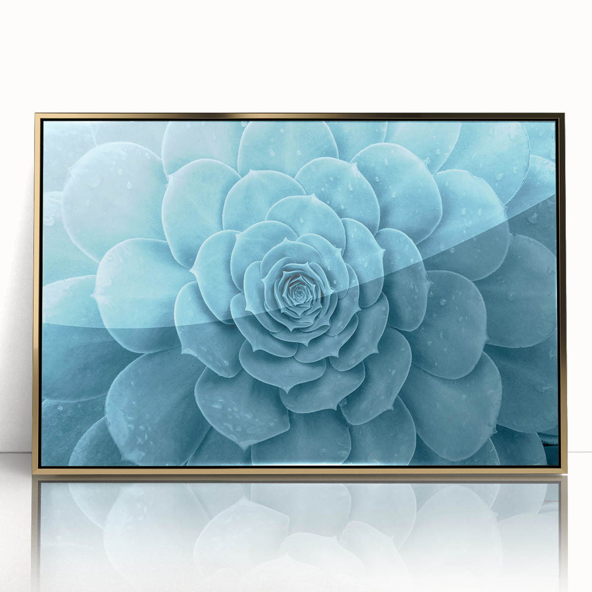 Framed wall art featuring a botanical design of vibrant succulents in shades of green and gold, elegantly displayed with an acrylic front for a modern touch. Perfect for adding a nature-inspired aesthetic to any interior space.