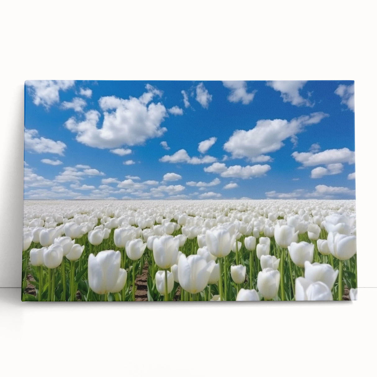 Stretched canvas wall art featuring a vibrant botanical tulip design, showcasing intricate floral details and rich colors against a neutral background, perfect for enhancing any decor.