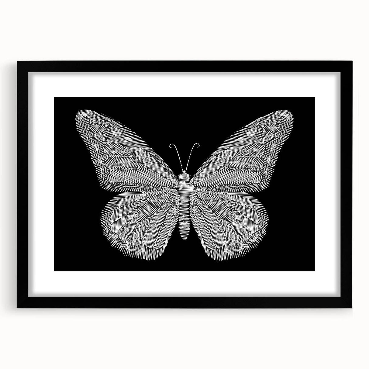 Framed wall art collection featuring a colorful butterfly design on a black mat, showcasing intricate insect and arachnid illustrations, ideal for nature lovers.