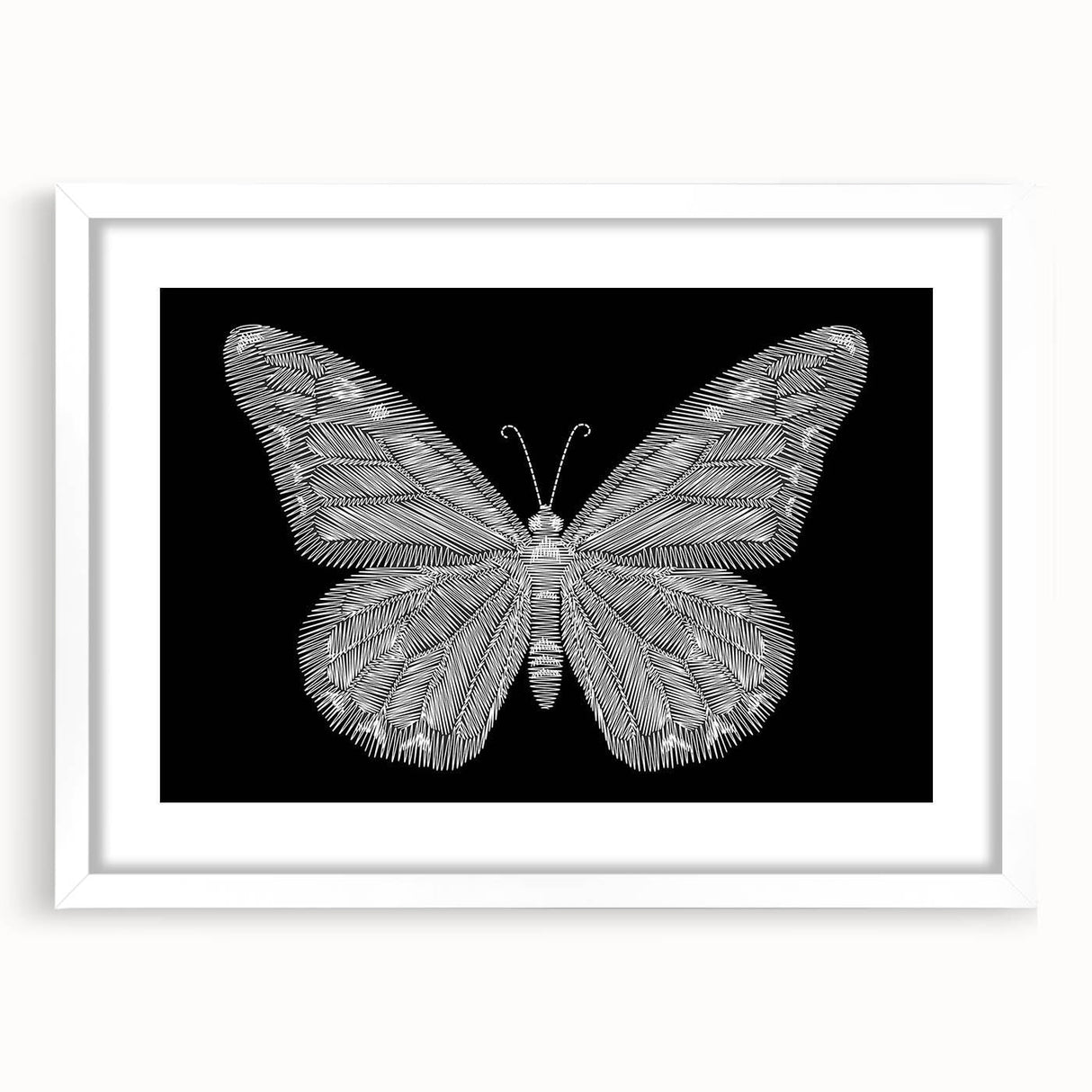 Framed wall art featuring a colorful butterfly design from the Insect and Arachnid collection, set against a white mat, ideal for home decor and nature enthusiasts.
