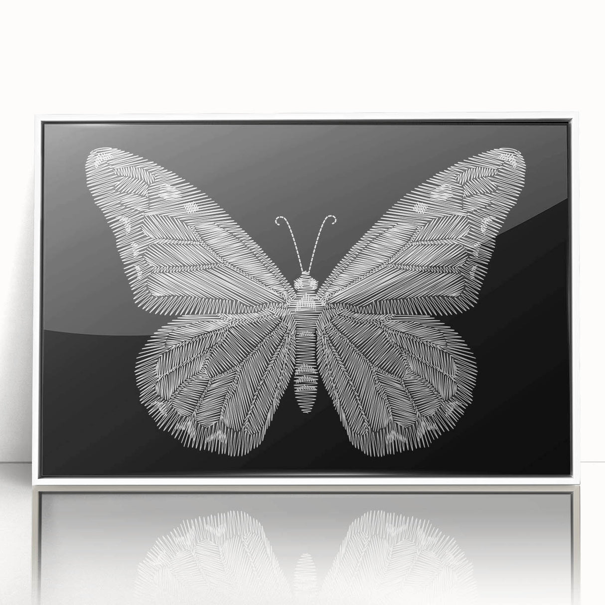 Framed wall art featuring a vibrant butterfly design, showcasing intricate insect and arachnid details against a white background, ideal for enhancing modern decor.