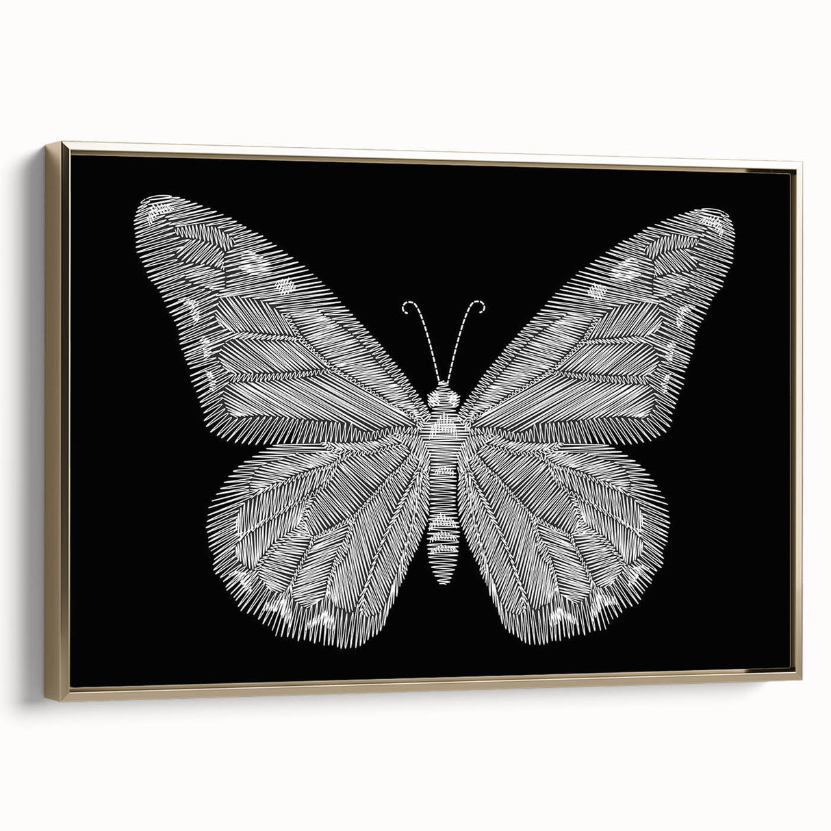 Framed canvas wall art showcasing a vibrant butterfly design in gold tones, featuring intricate details and a modern aesthetic, ideal for enhancing interior decor.