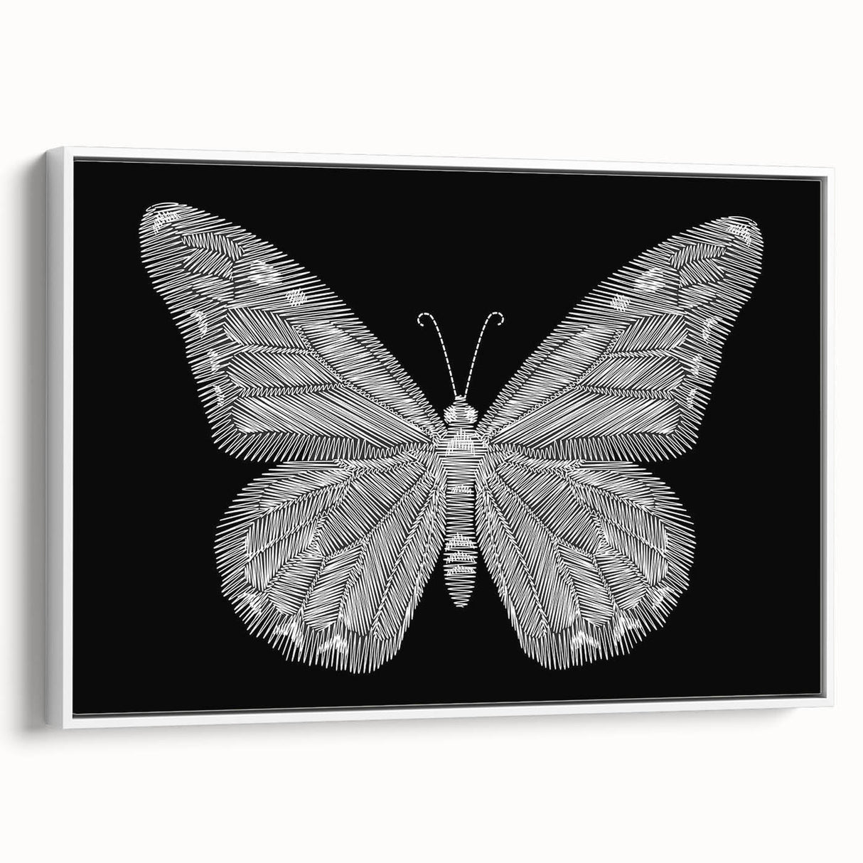 Framed wall art canvas featuring a vibrant butterfly design in multicolored hues, elegantly displayed against a white background, perfect for home decor enhancement.