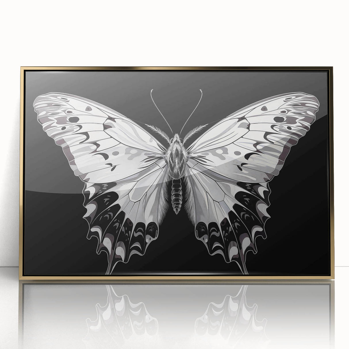 Framed wall art featuring a vibrant butterfly design with intricate details and gold accents, perfect for adding a touch of nature-inspired elegance to any room.